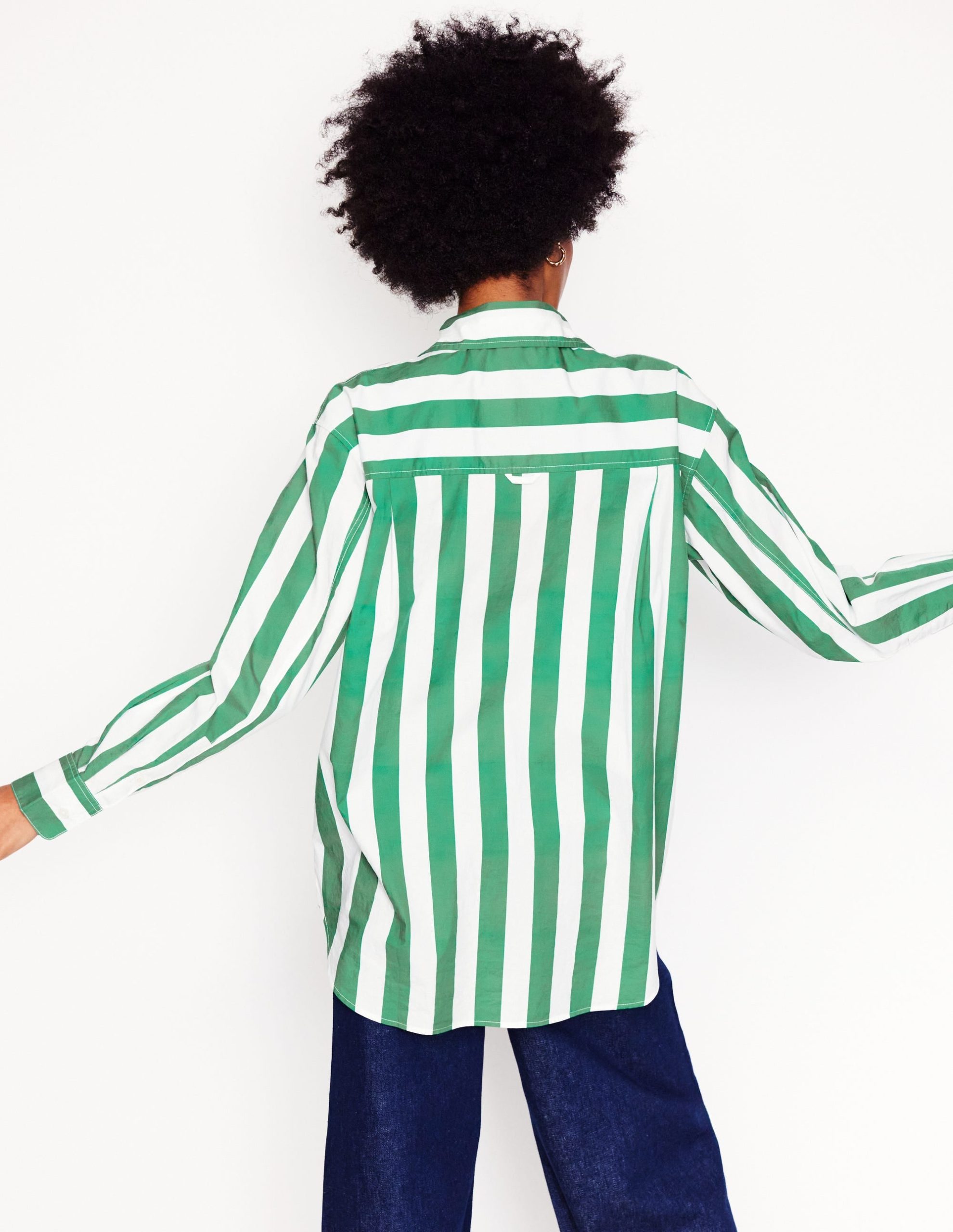 Sadie Relaxed Cotton Shirt-Rich Emerald Wide Stripe - Image 2