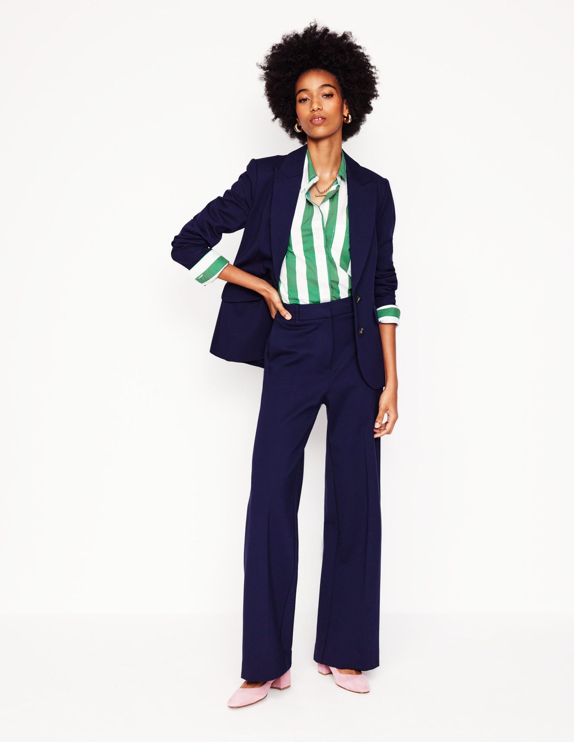 Sadie Relaxed Cotton Shirt-Rich Emerald Wide Stripe - Image 4