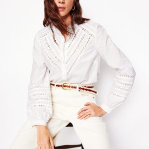 Lace Trim Cotton Blouse-White