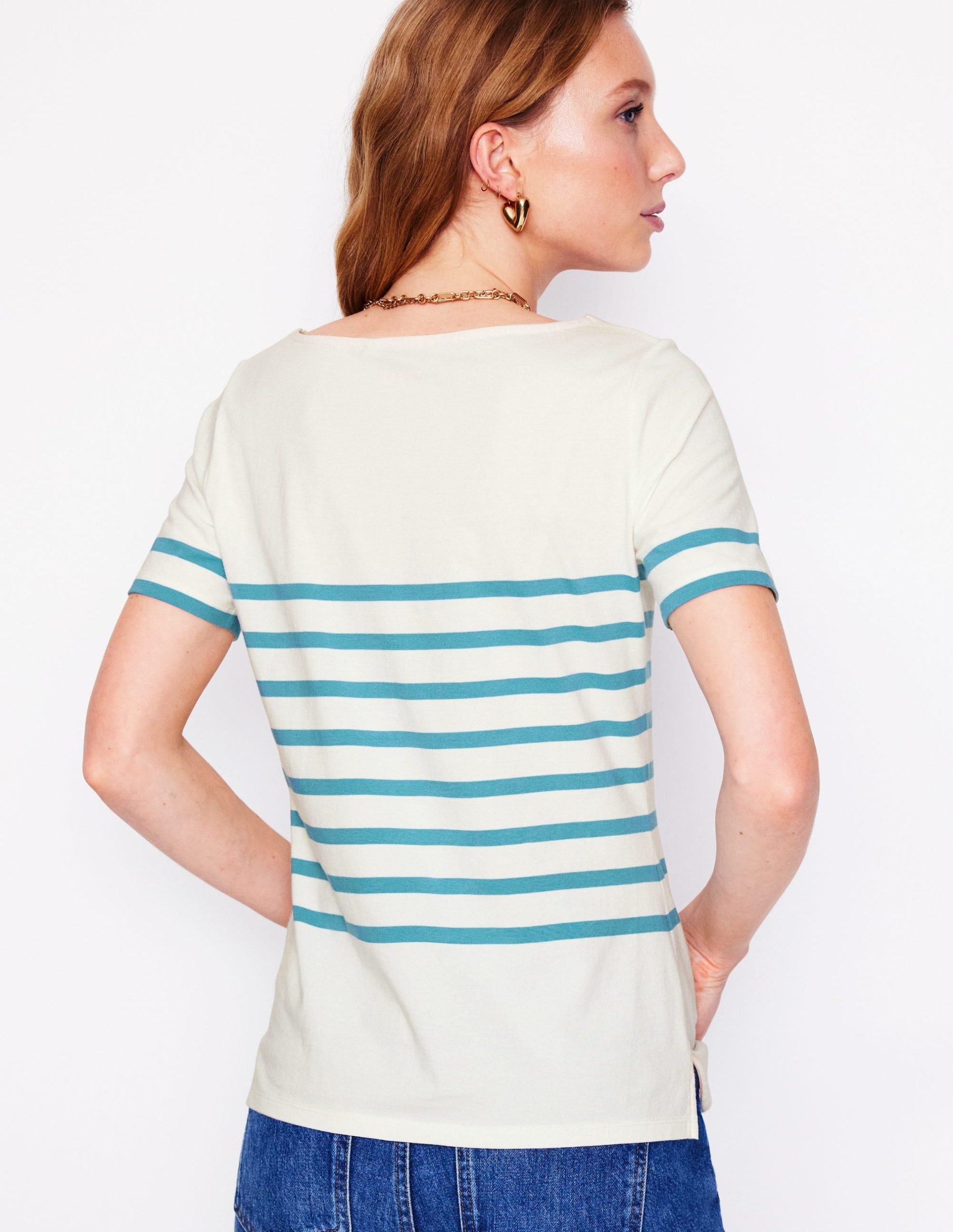 Ella Short Sleeve Breton-Ivory. Duck Egg Blue - Image 3