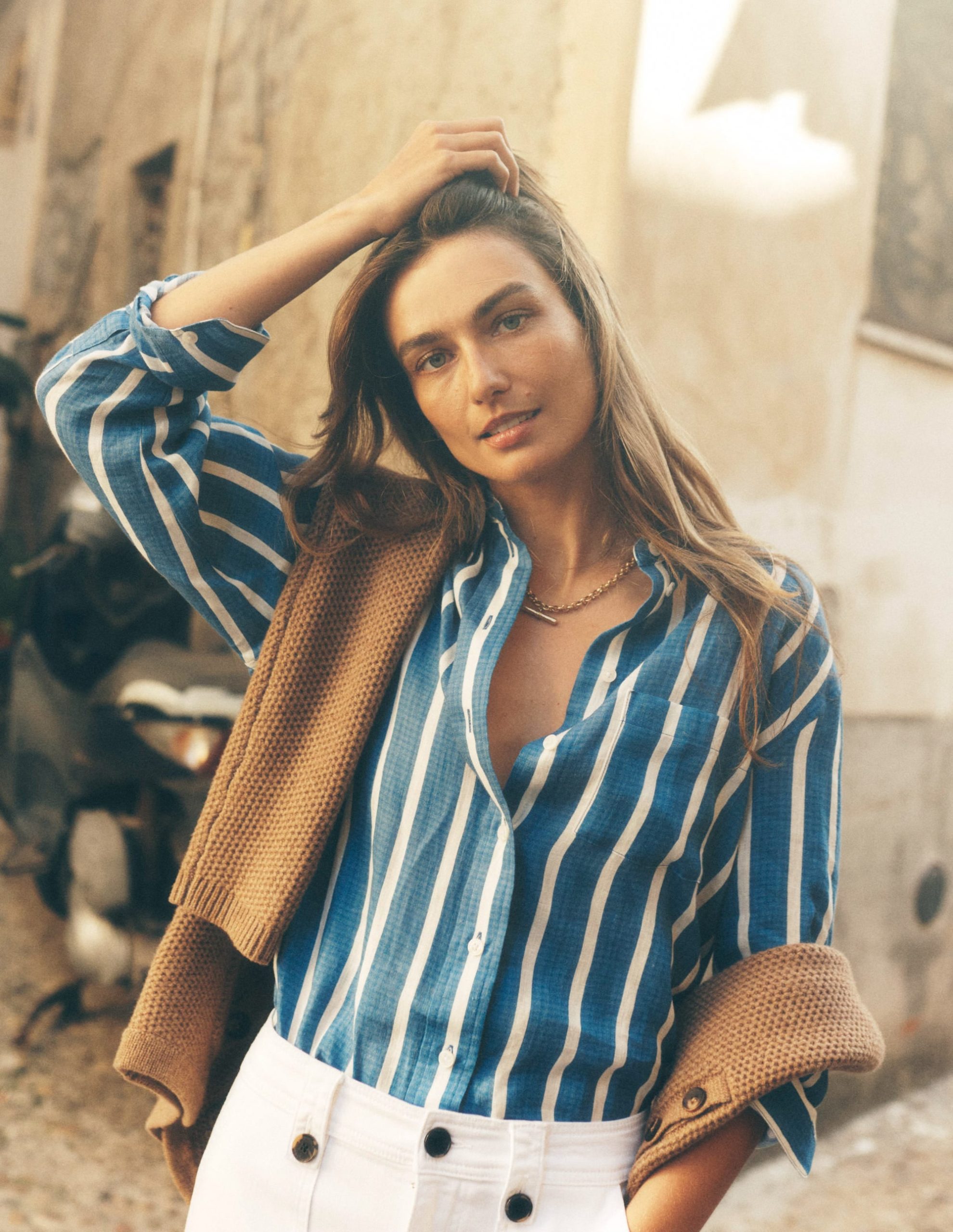 Sadie Relaxed Linen Shirt-Bright Blue Woven Breton - Image 5