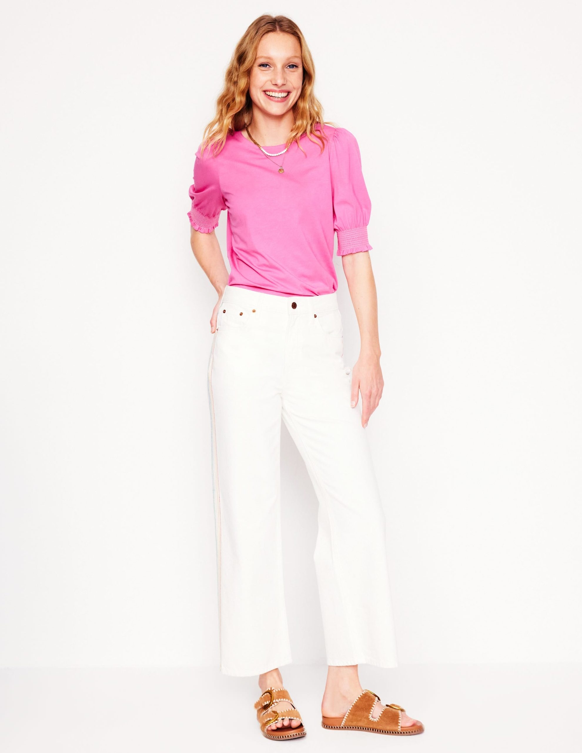 Short Sleeve Smocked Cuff Top-Tickled Pink - Image 4