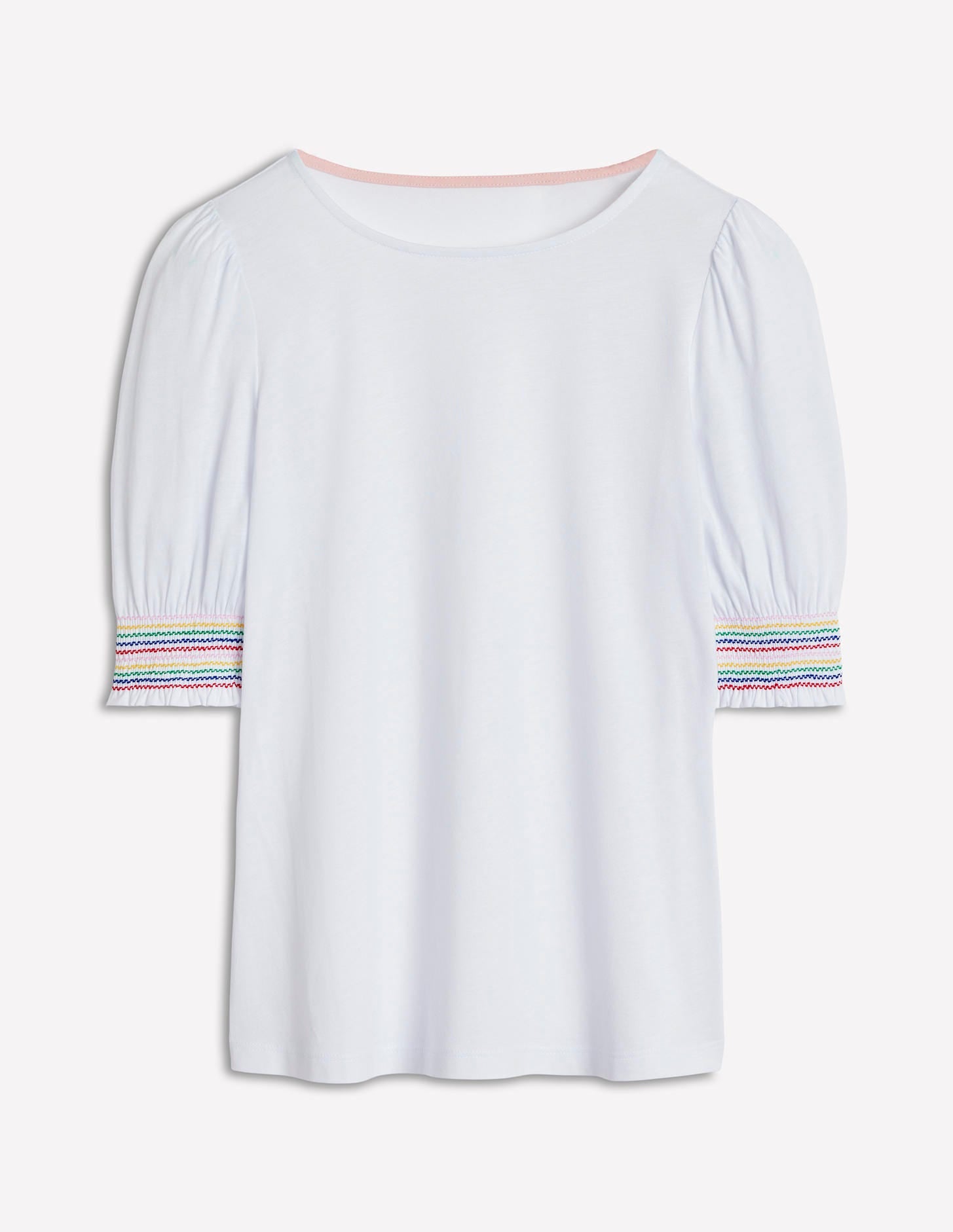 Short Sleeve Smocked Cuff Top-White - Image 5