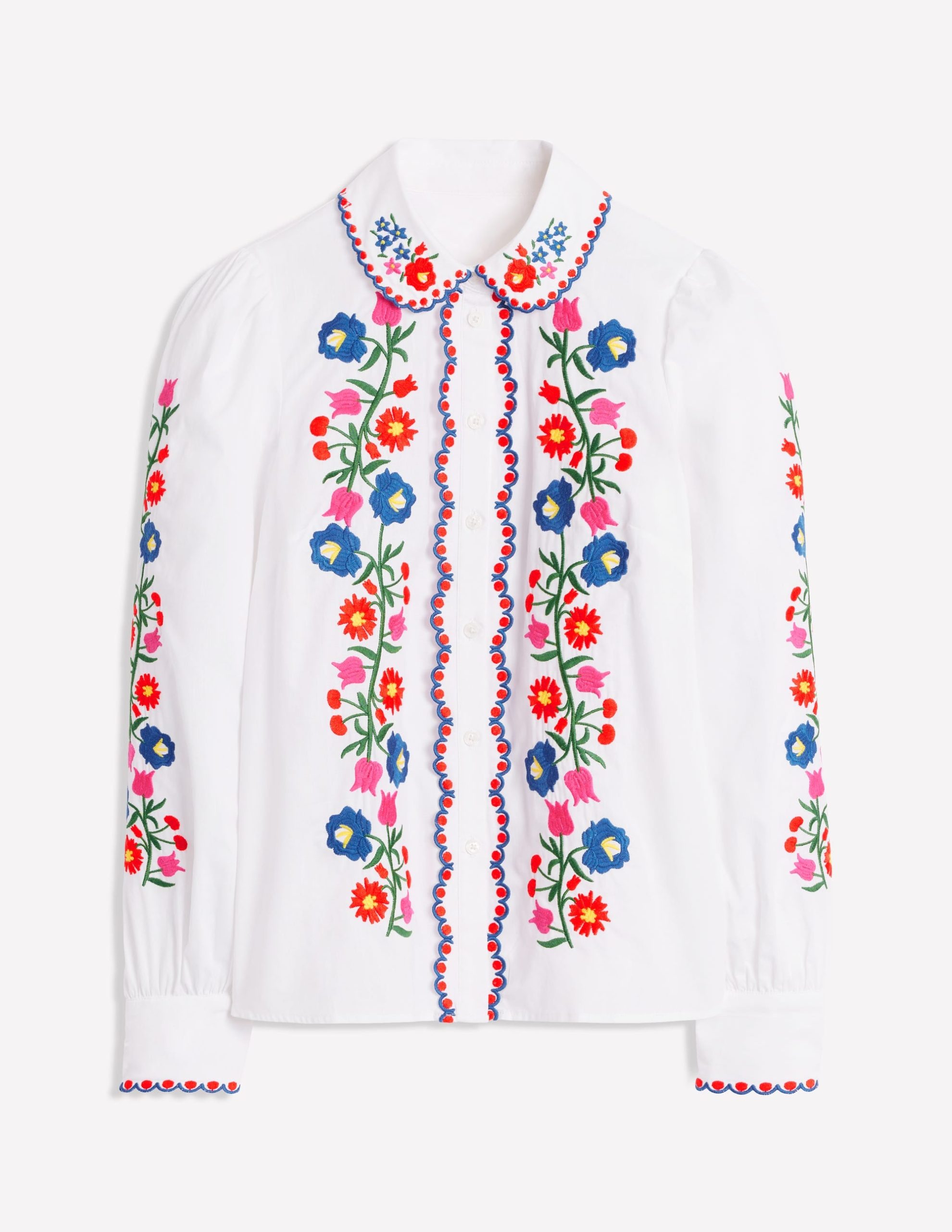 Embroidered Cotton Blouse-White. Floral Embroidery - Image 7