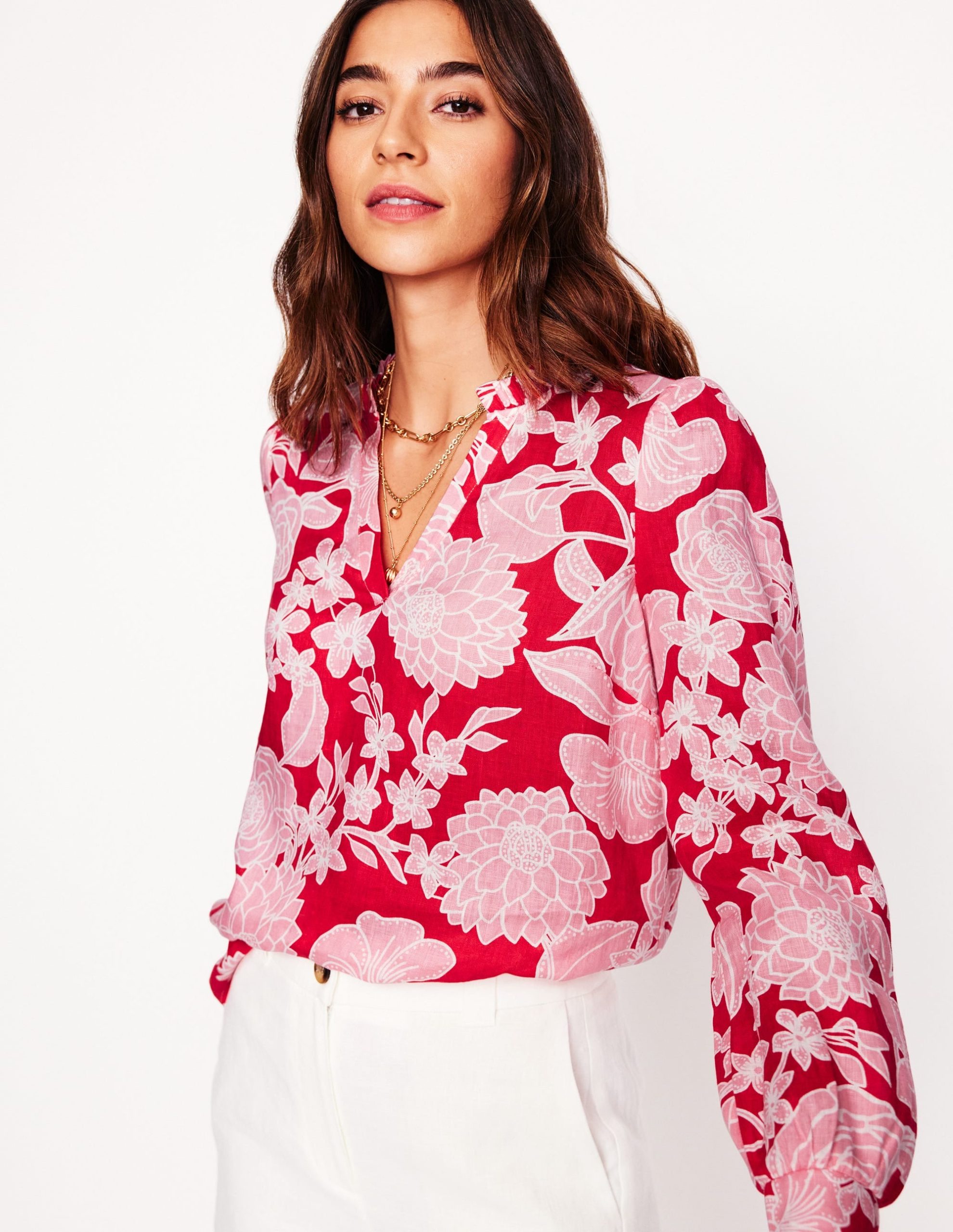 Grace Linen Top-Poppy Red. Blossom Cascade - Image 4