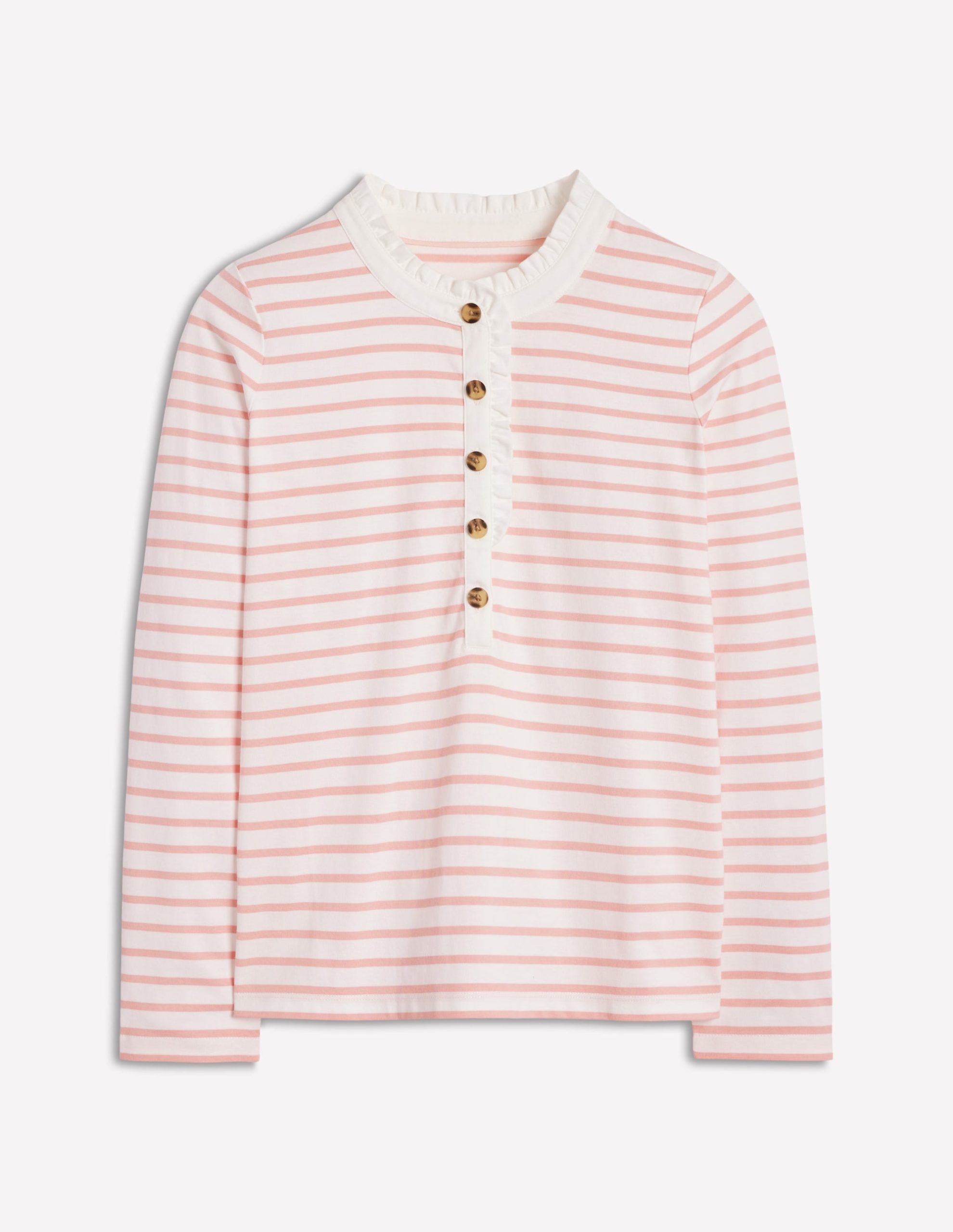 Frill Neck Breton Top-Ivory. Quartz Pink Stripe - Image 5