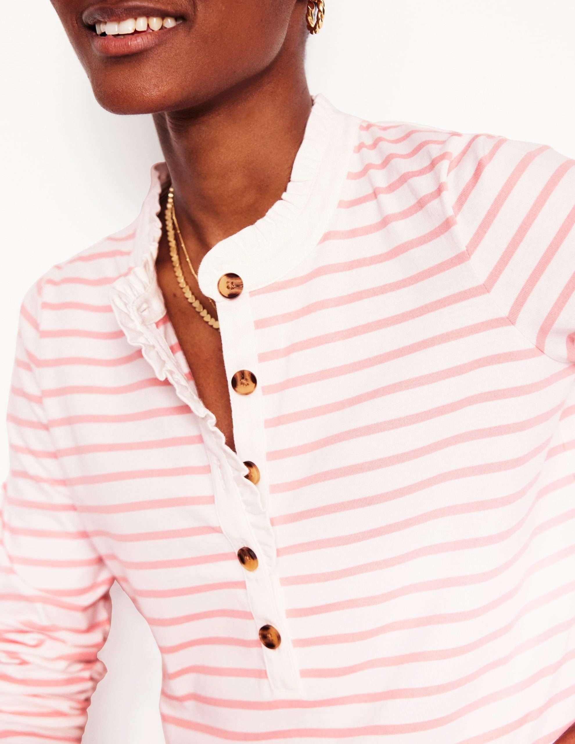 Frill Neck Breton Top-Ivory. Quartz Pink Stripe - Image 2