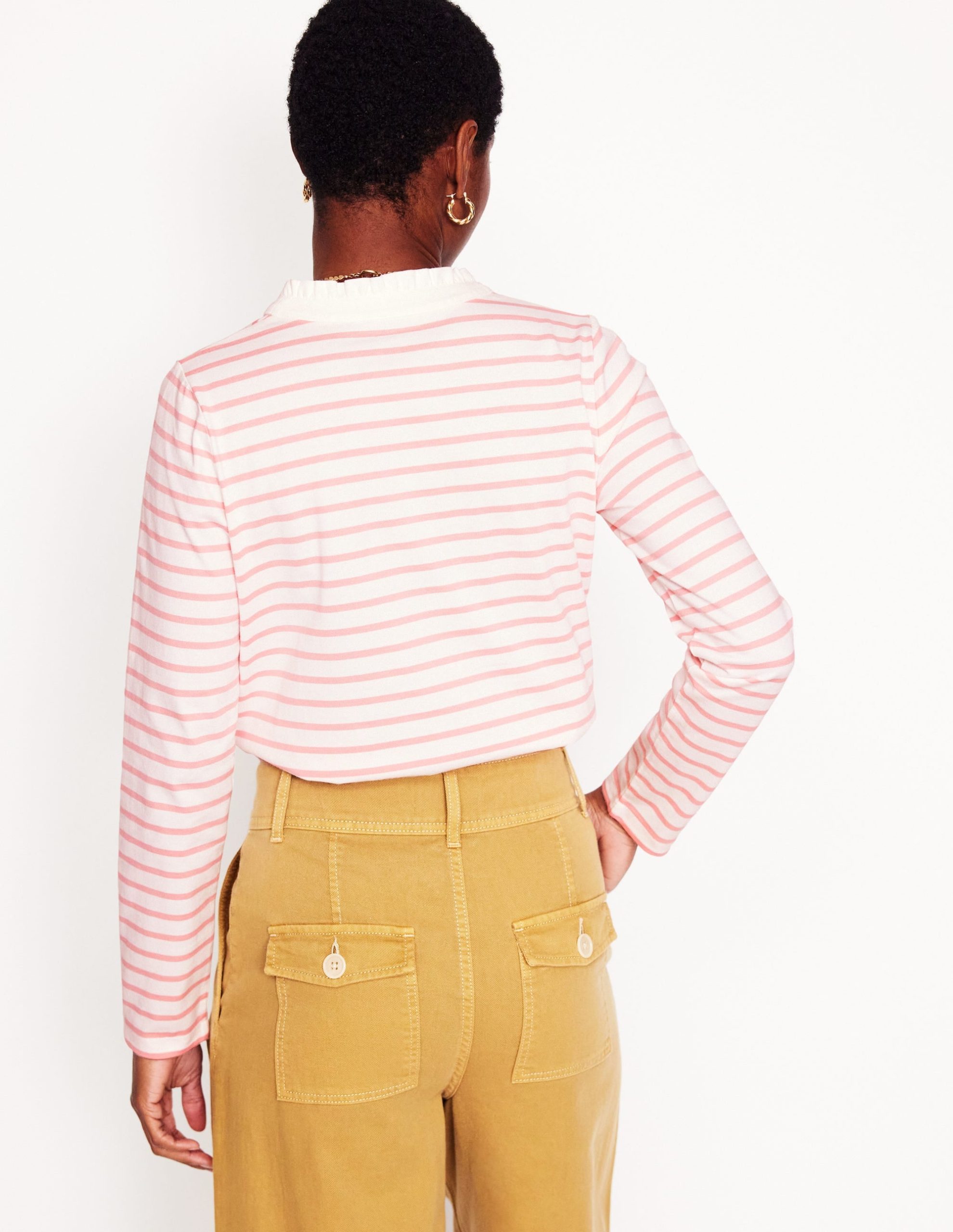 Frill Neck Breton Top-Ivory. Quartz Pink Stripe - Image 3
