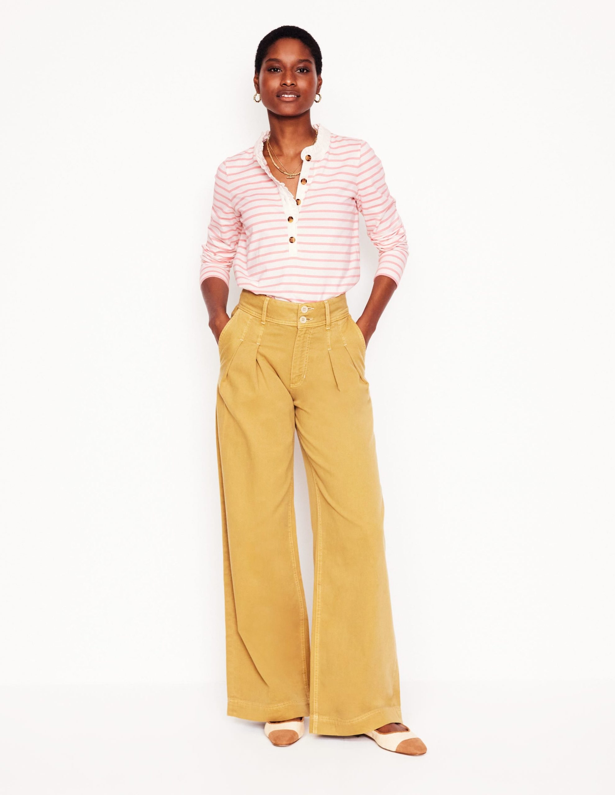 Frill Neck Breton Top-Ivory. Quartz Pink Stripe - Image 4