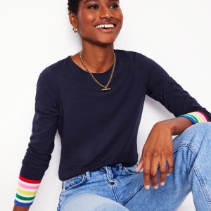 Stripe Cuff Top-Navy Rainbow Stripe Cuff