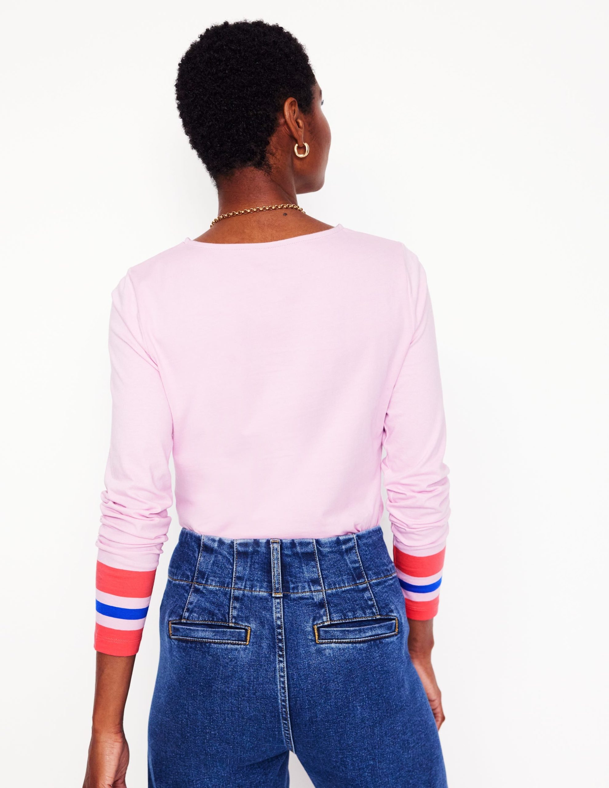 Stripe Cuff Top-Mauve and Camelia Pink Stripe - Image 2