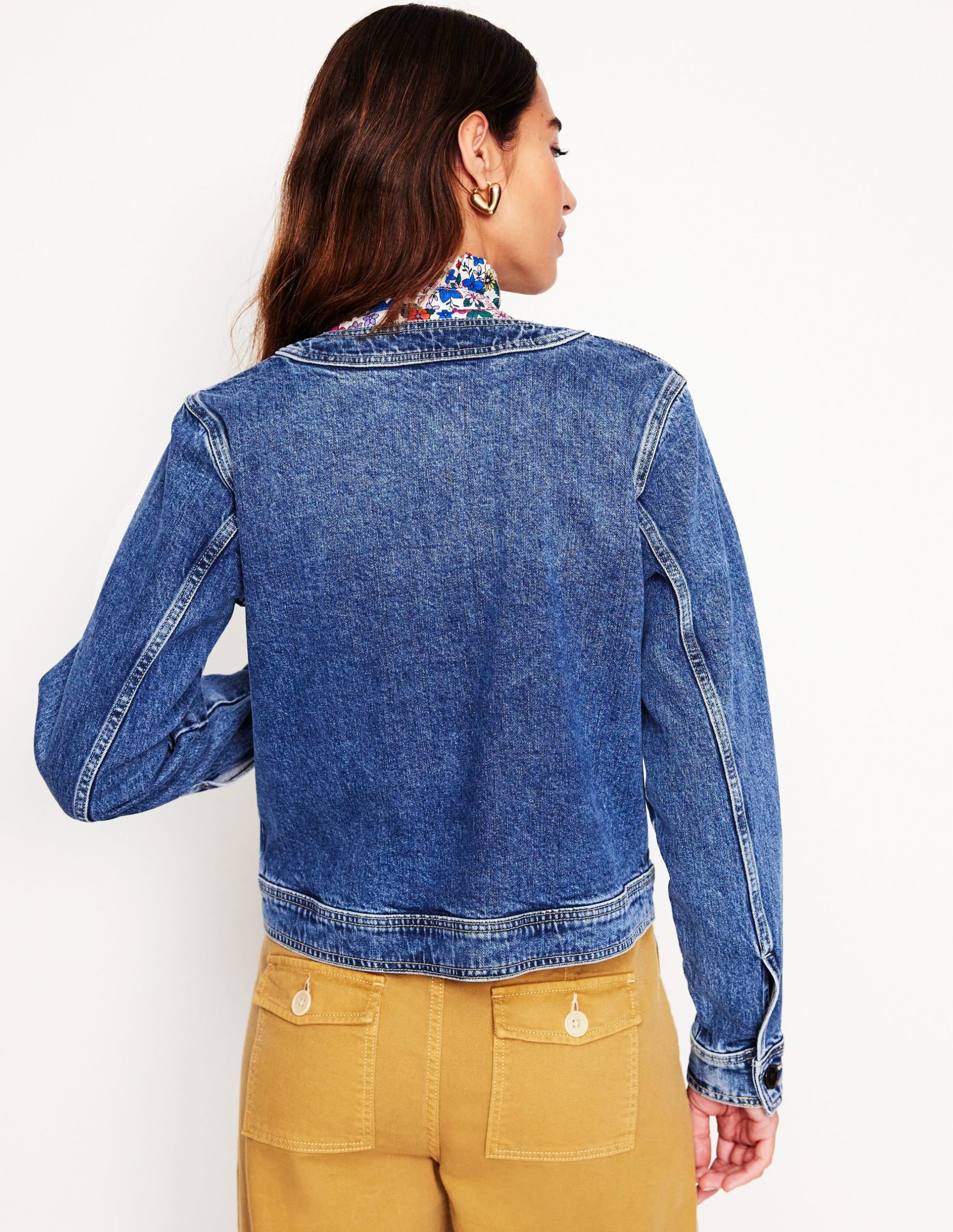 Collarless Casual Jacket-Mid Wash Denim - Image 5