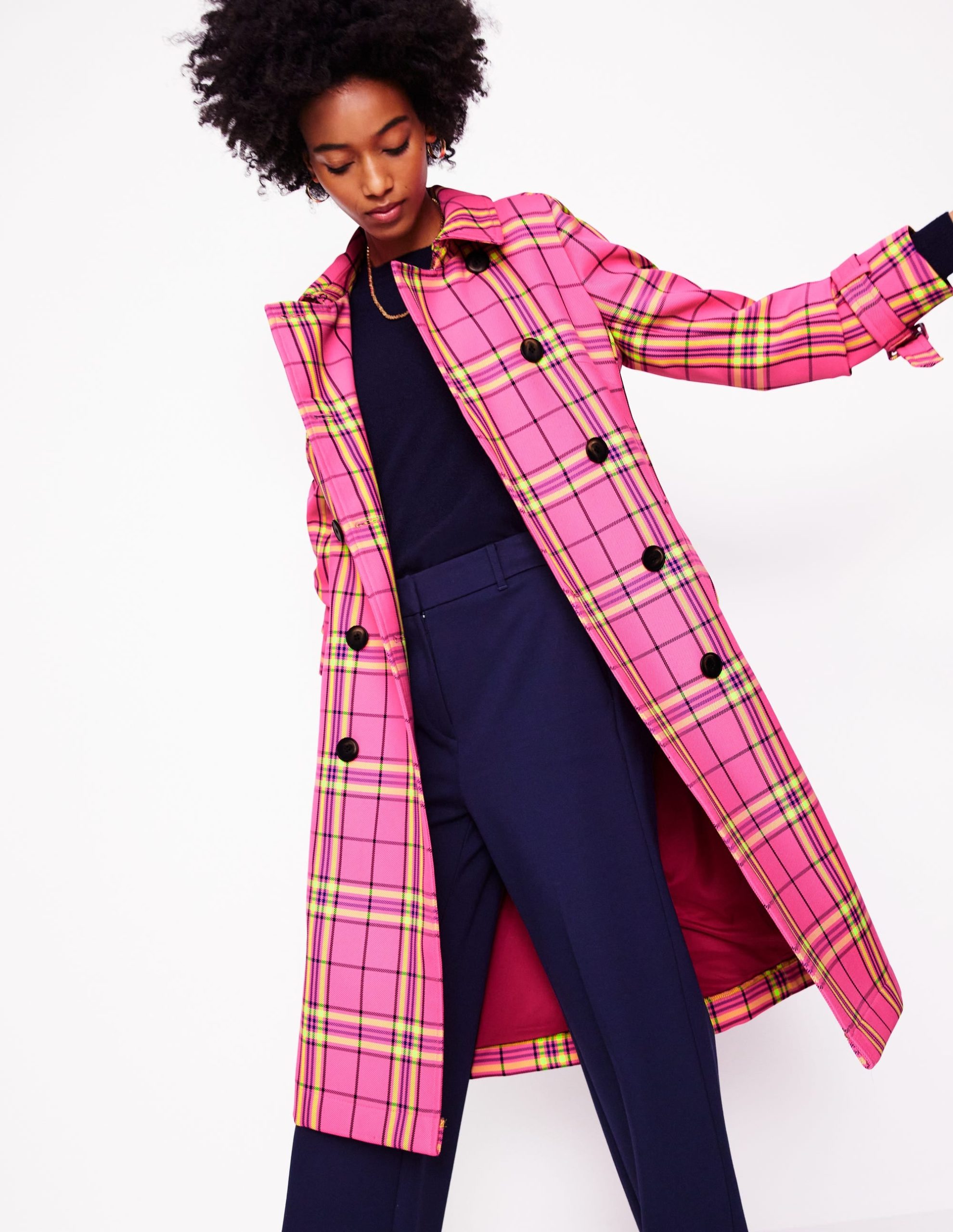 Cheltenham Trench Coat-Pink Neon Check - Image 4