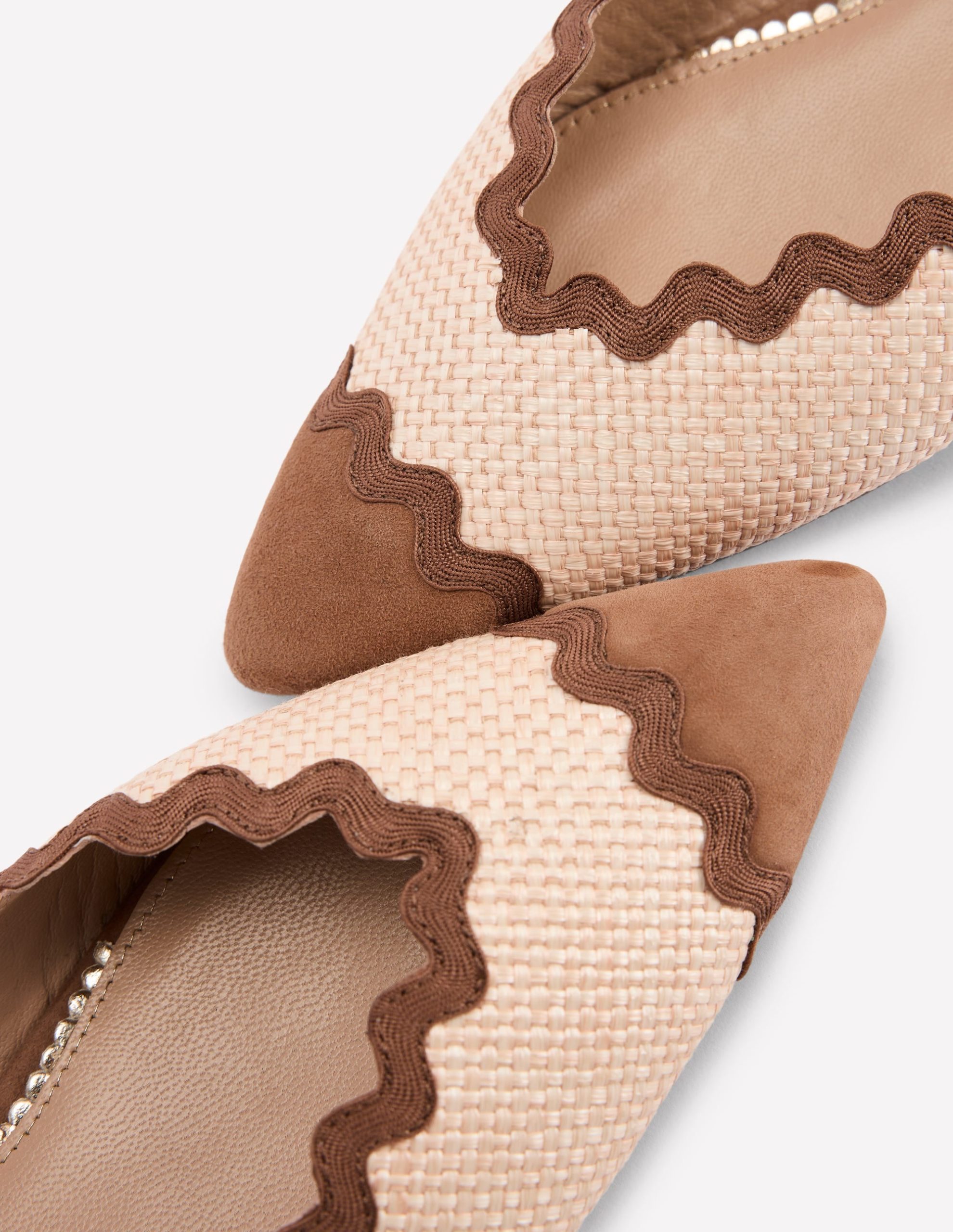 Ric Rac Detail Pointed Flats-Natural/ Tan - Image 4