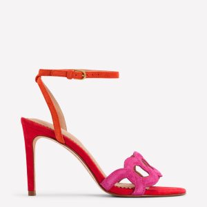 Circle Detail Heeled Sandal-Post Box Red/Sorbet Pink