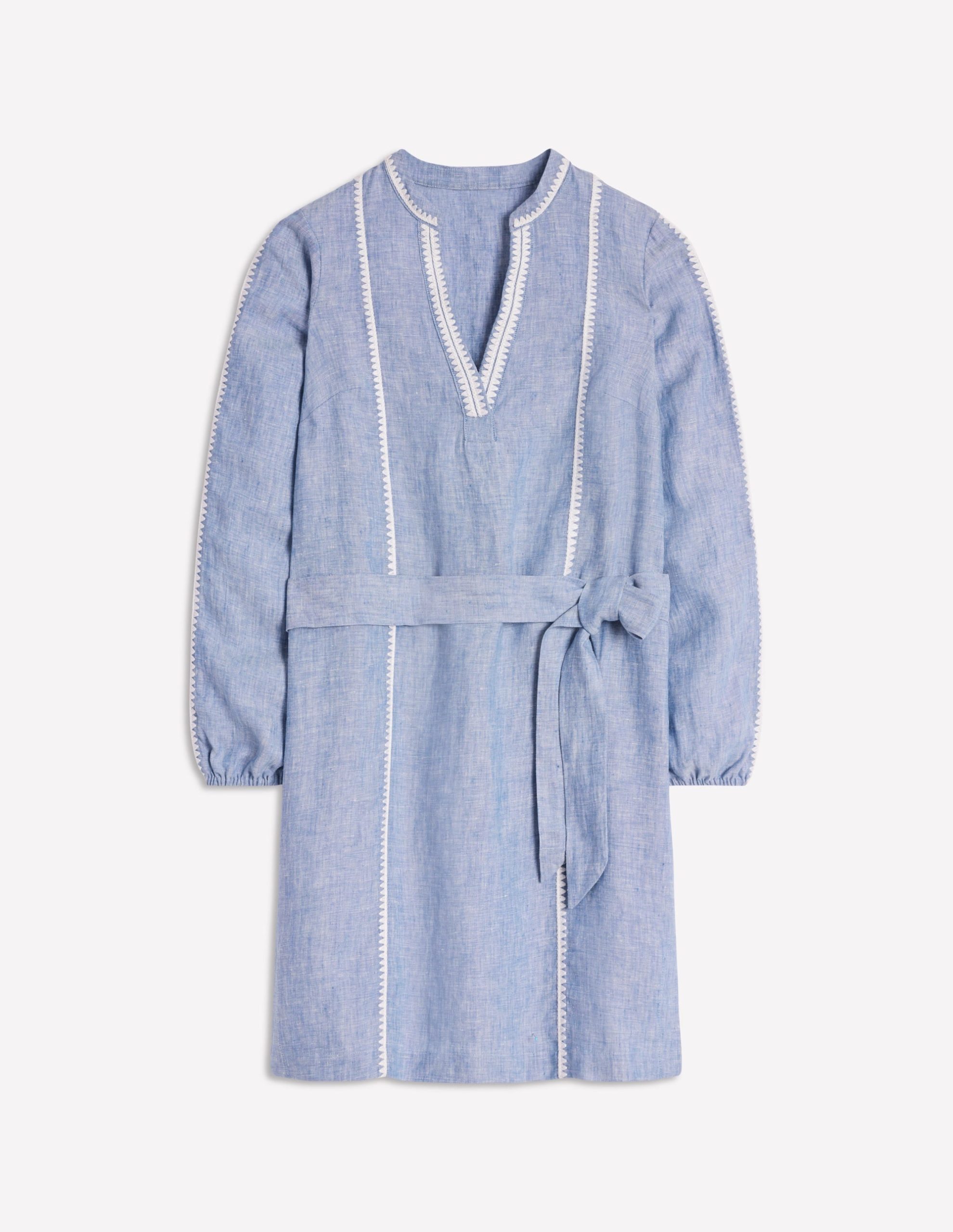 Cleo Linen Tie Waist Dress-Chambray Embroidery - Image 7