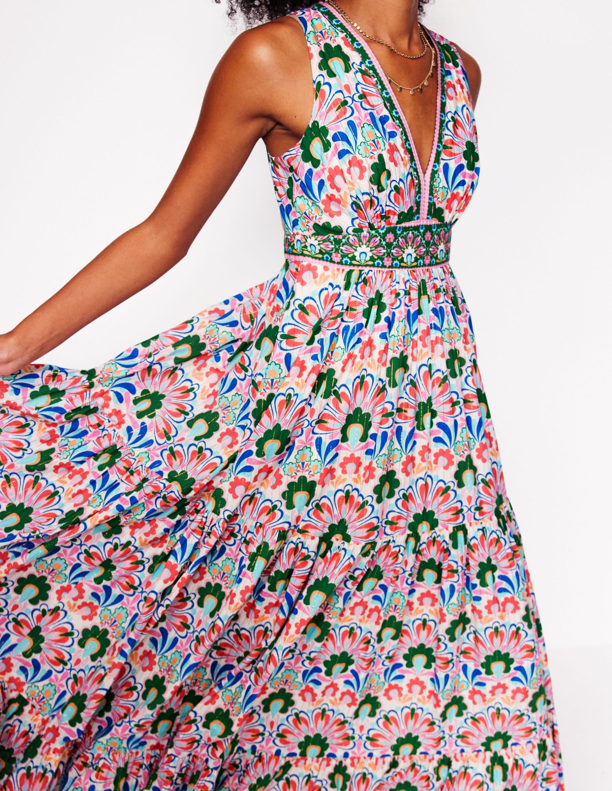 Serena Cotton Tie Maxi Dress-Multi. Decorative Dandelion - Image 2