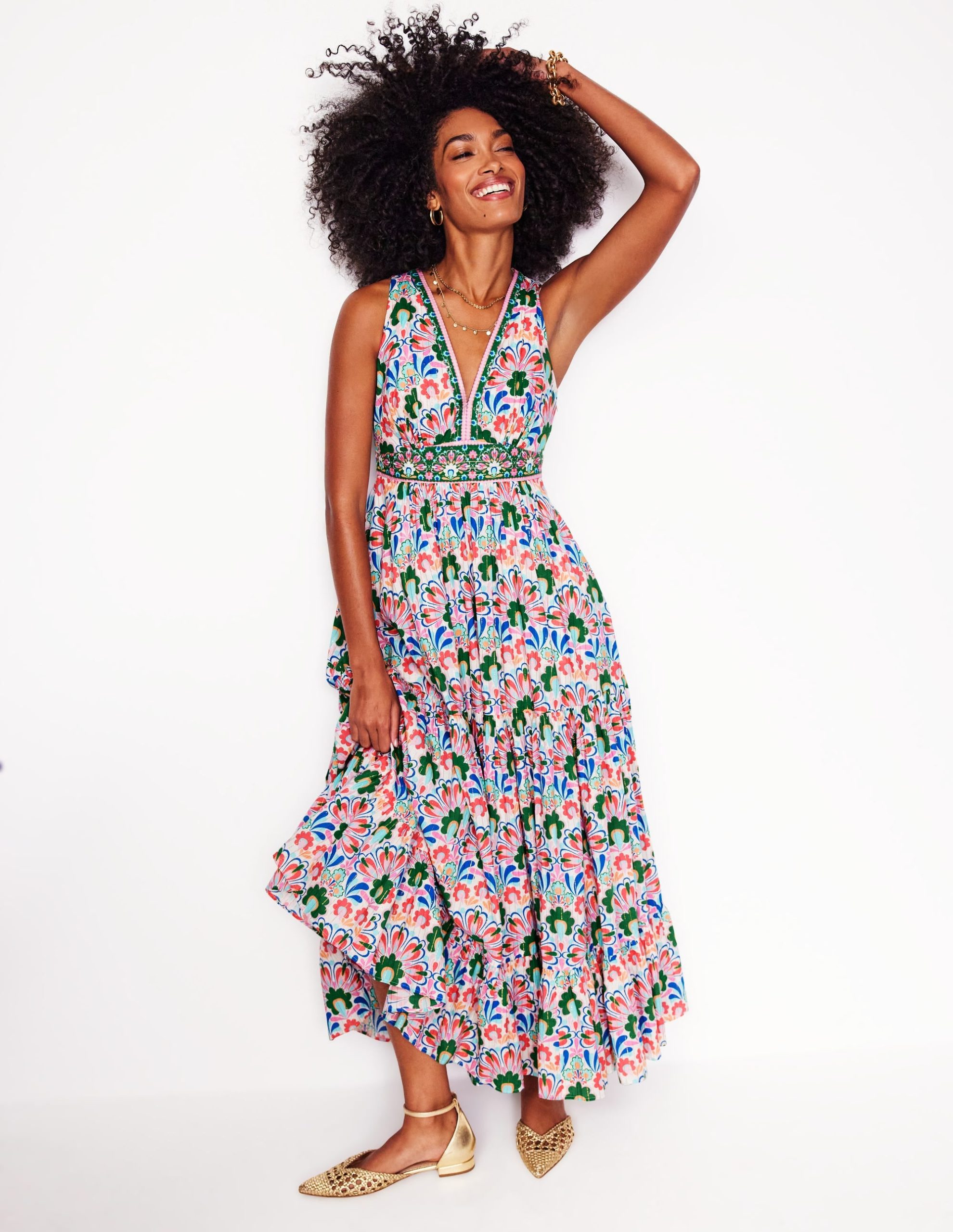 Serena Cotton Tie Maxi Dress-Multi. Decorative Dandelion - Image 4