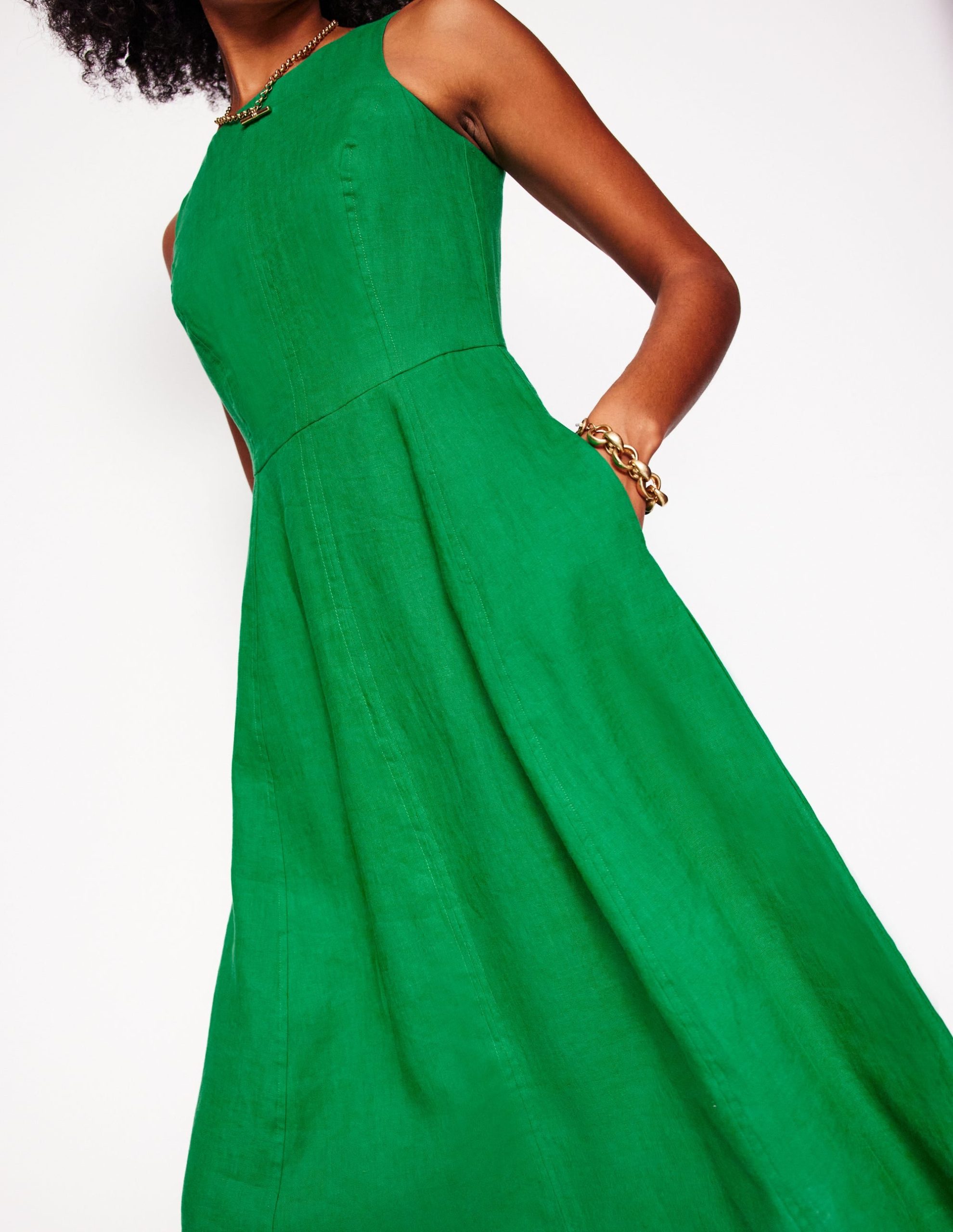 Carla Linen Midi Dress-Rich Emerald - Image 2