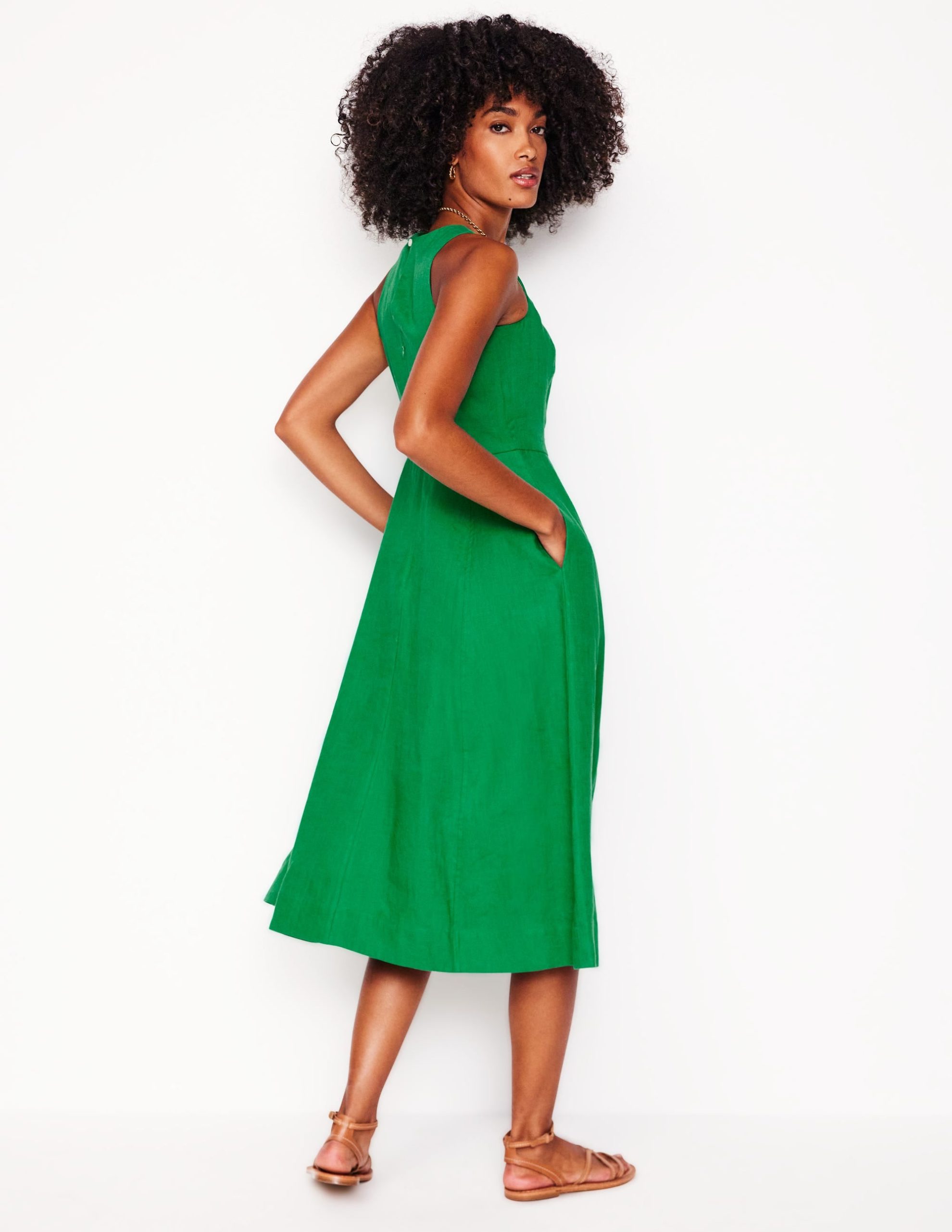 Carla Linen Midi Dress-Rich Emerald - Image 3