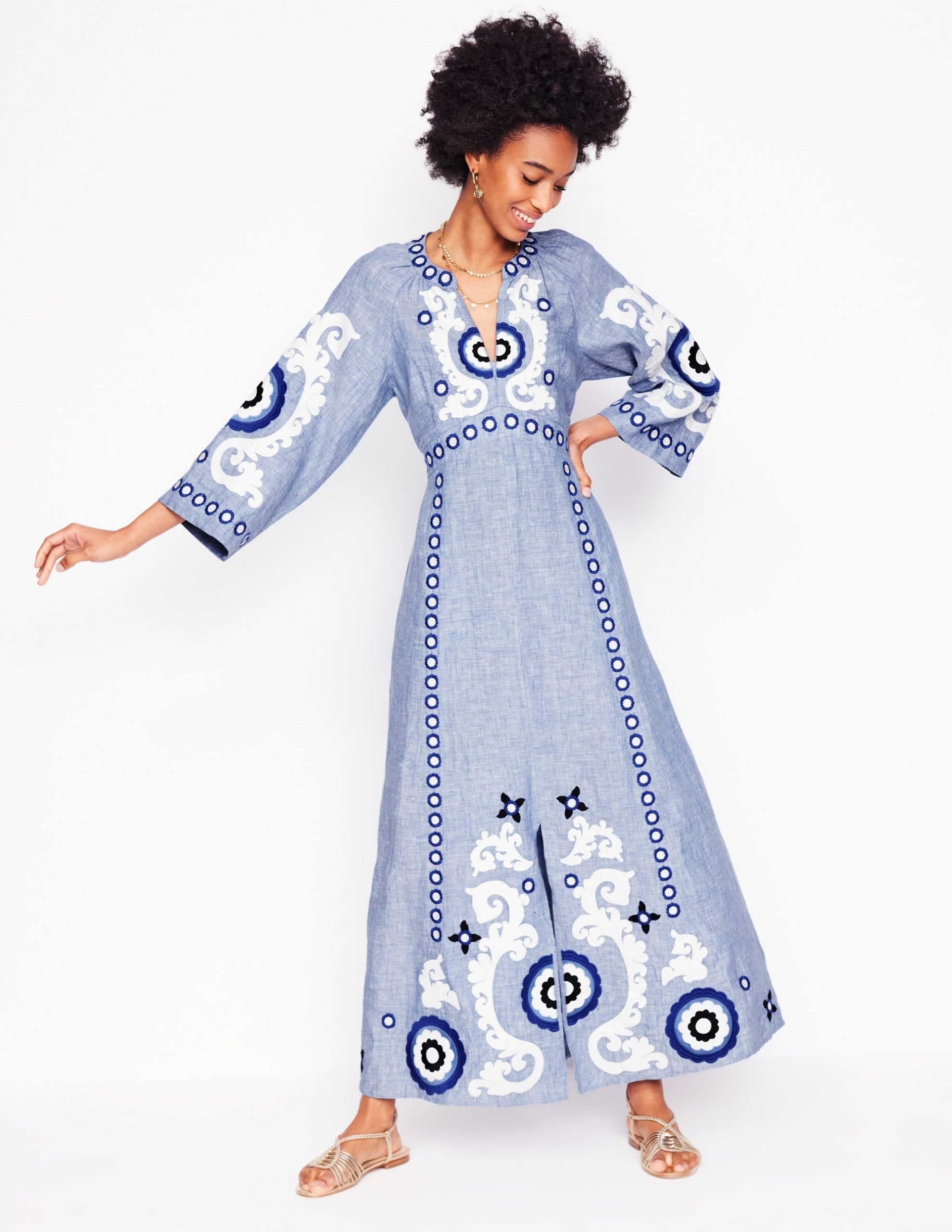 Una Linen Embroidered Dress-Chambray - Image 6