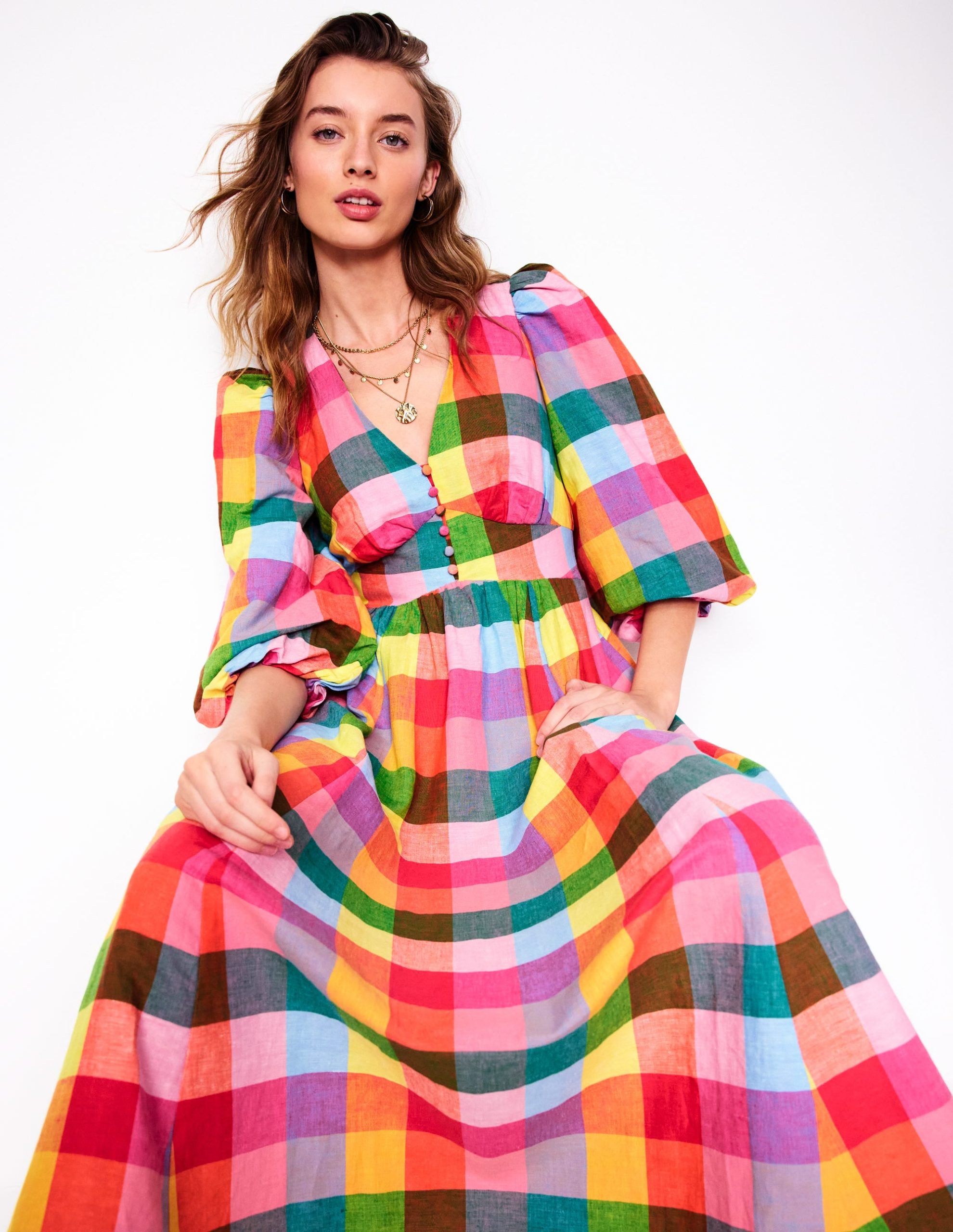 Lola Blouson Maxi Dress-Rainbow Multigingham