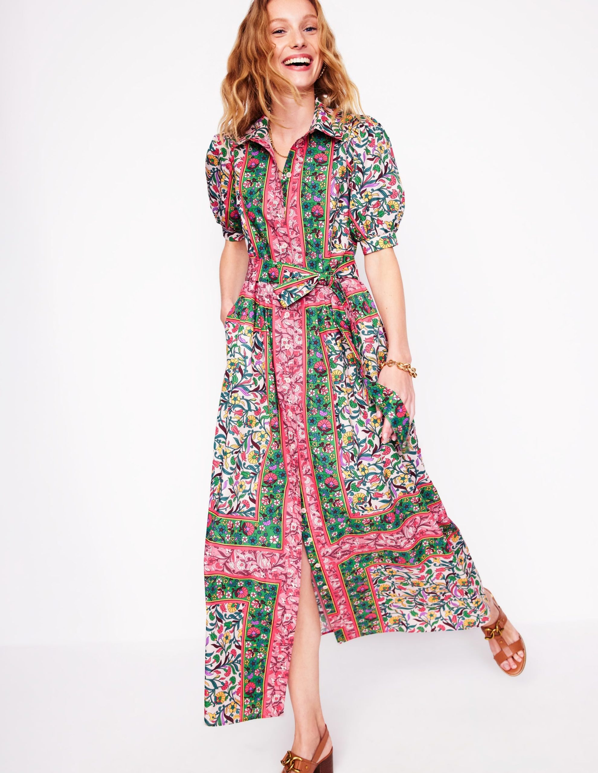 Alexa Maxi Shirt Dress-Multi. Enchanting Vine