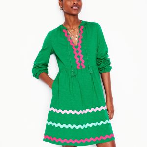 Corinna Ric Rac Jersey Dress-Rich Emerald