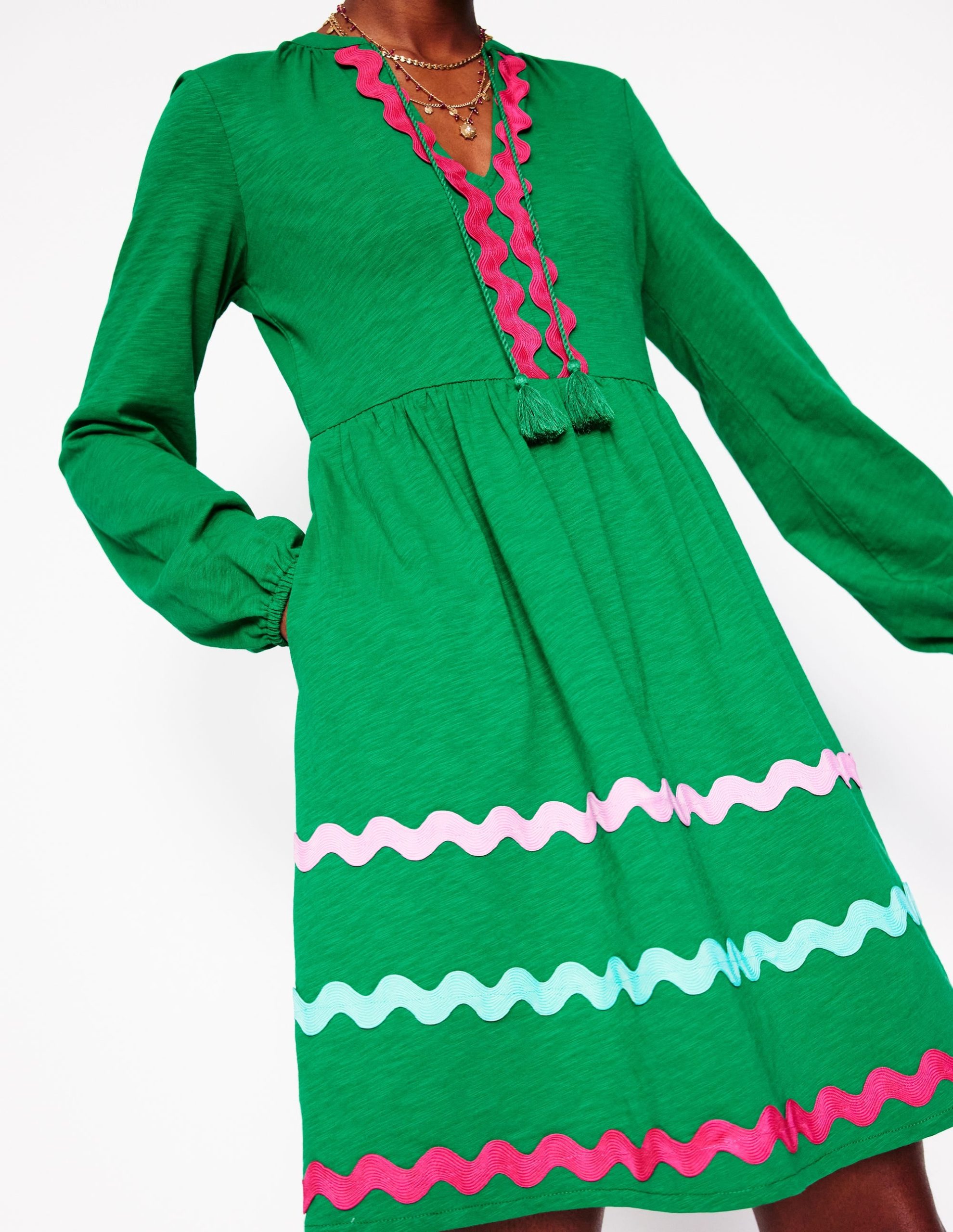 Corinna Ric Rac Jersey Dress-Rich Emerald - Image 2