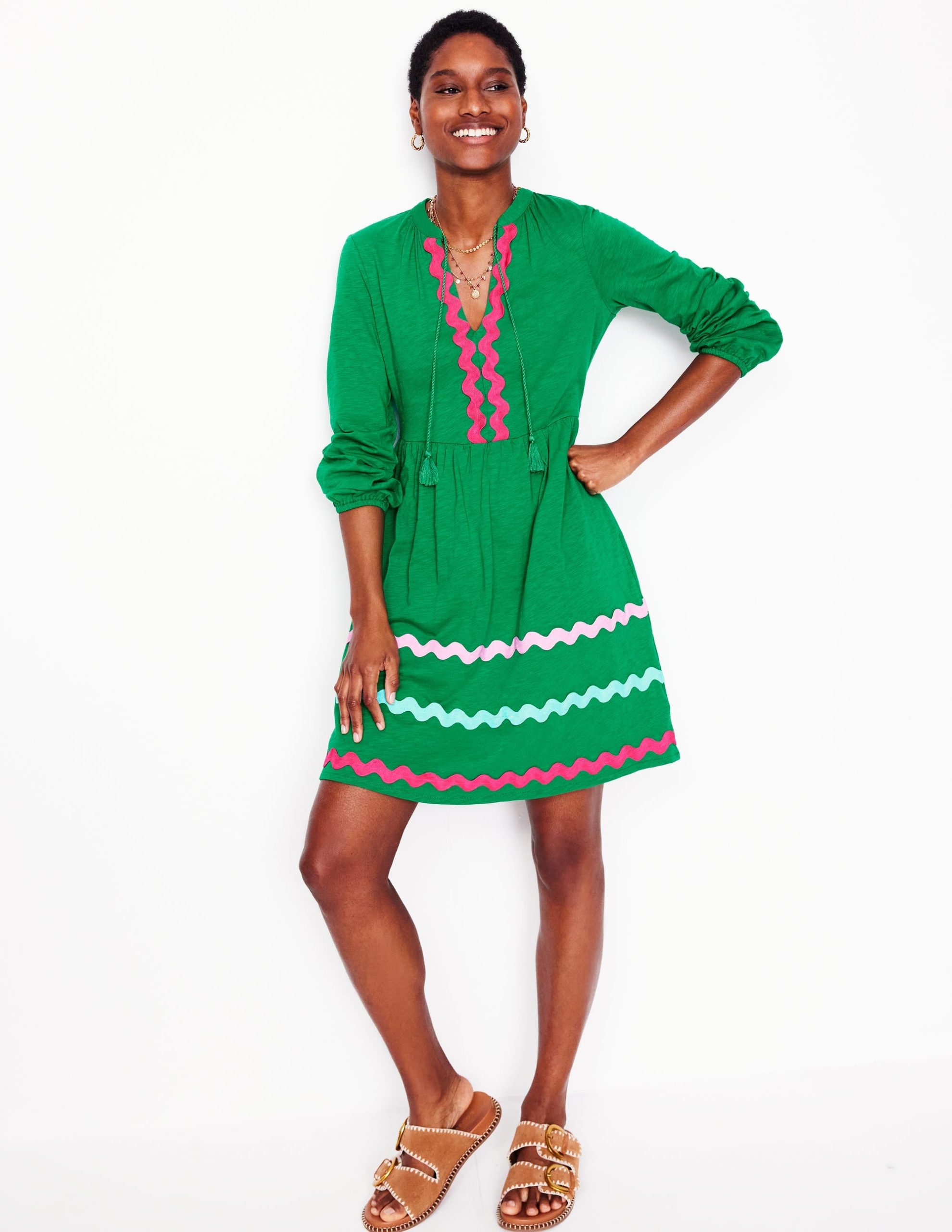 Corinna Ric Rac Jersey Dress-Rich Emerald - Image 3