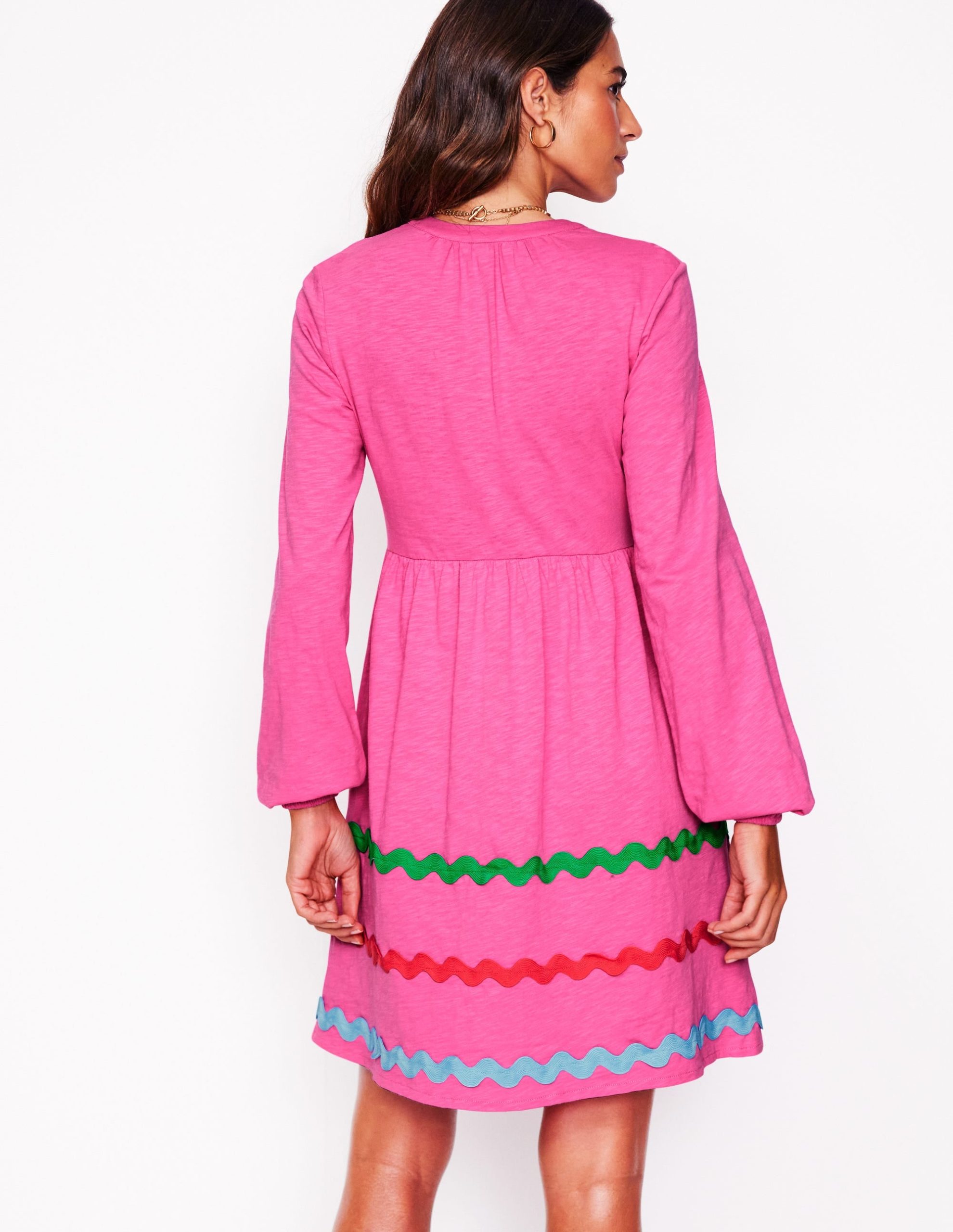 Corinna Ric Rac Jersey Dress-Sorbet Pink - Image 3