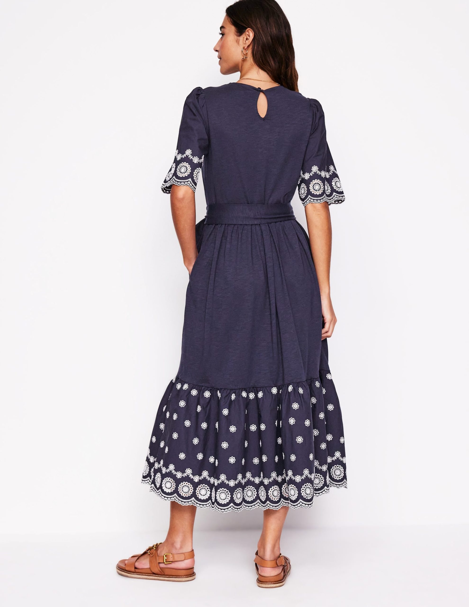 Isabel Broderie Mix maxi Dress-Navy - Image 3