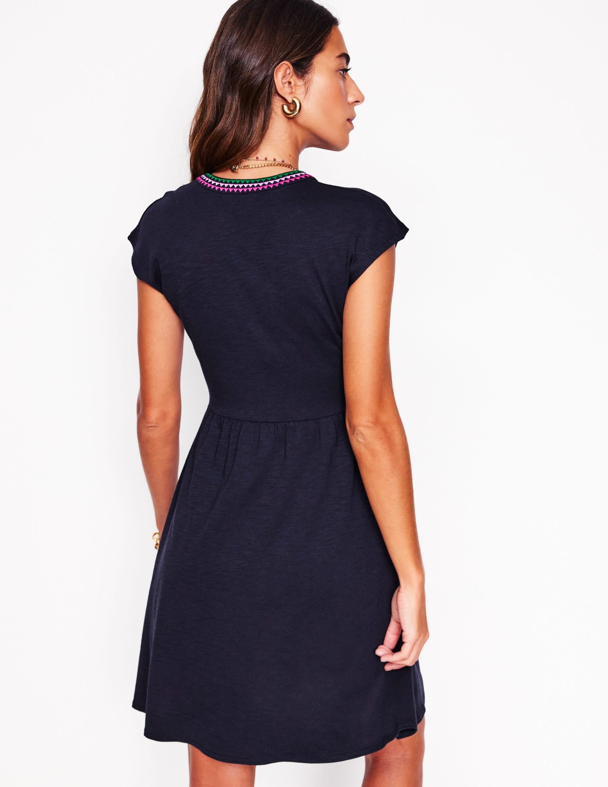 Chloe Embroidered Short Dress-Navy - Image 4