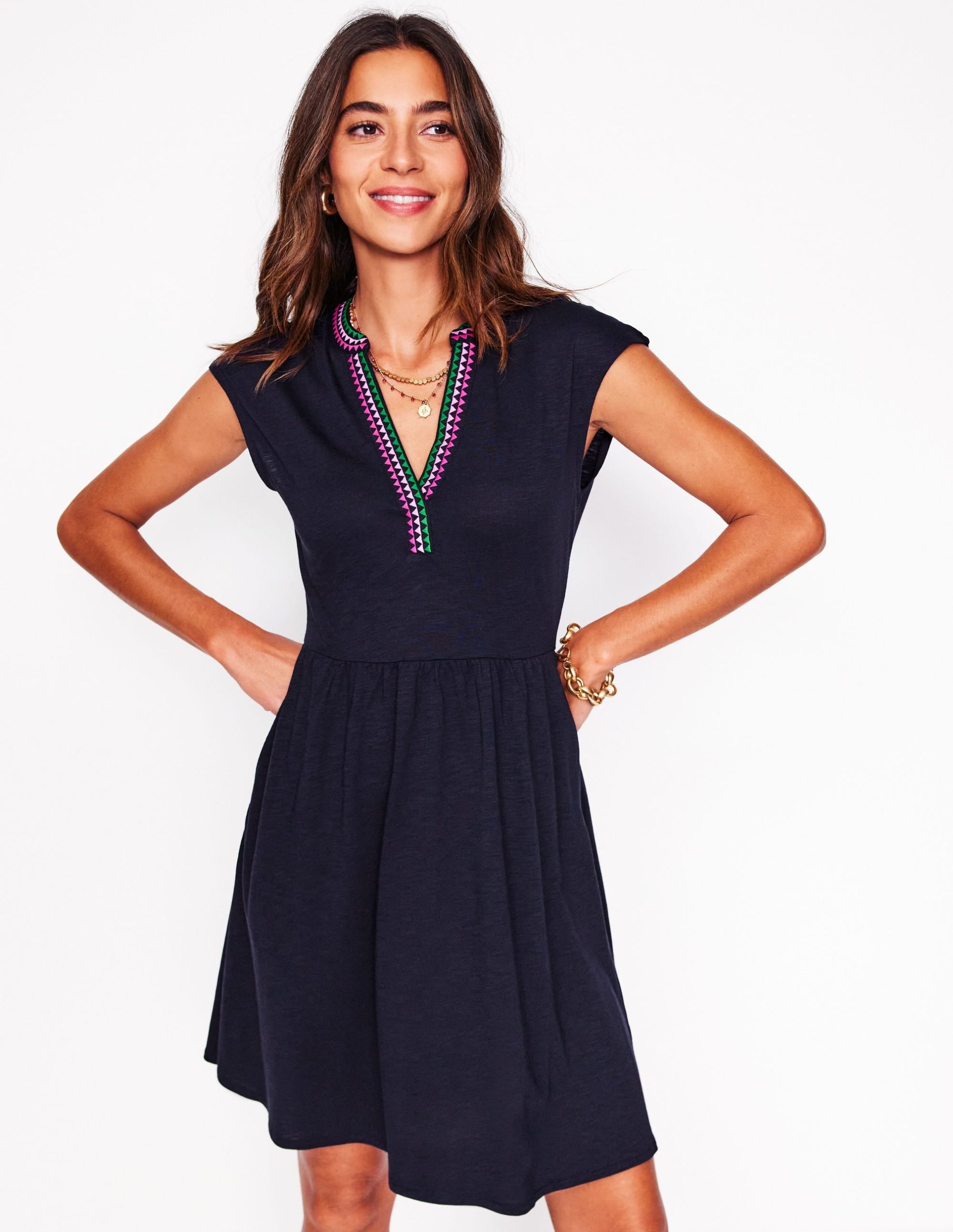 Chloe Embroidered Short Dress-Navy - Image 5