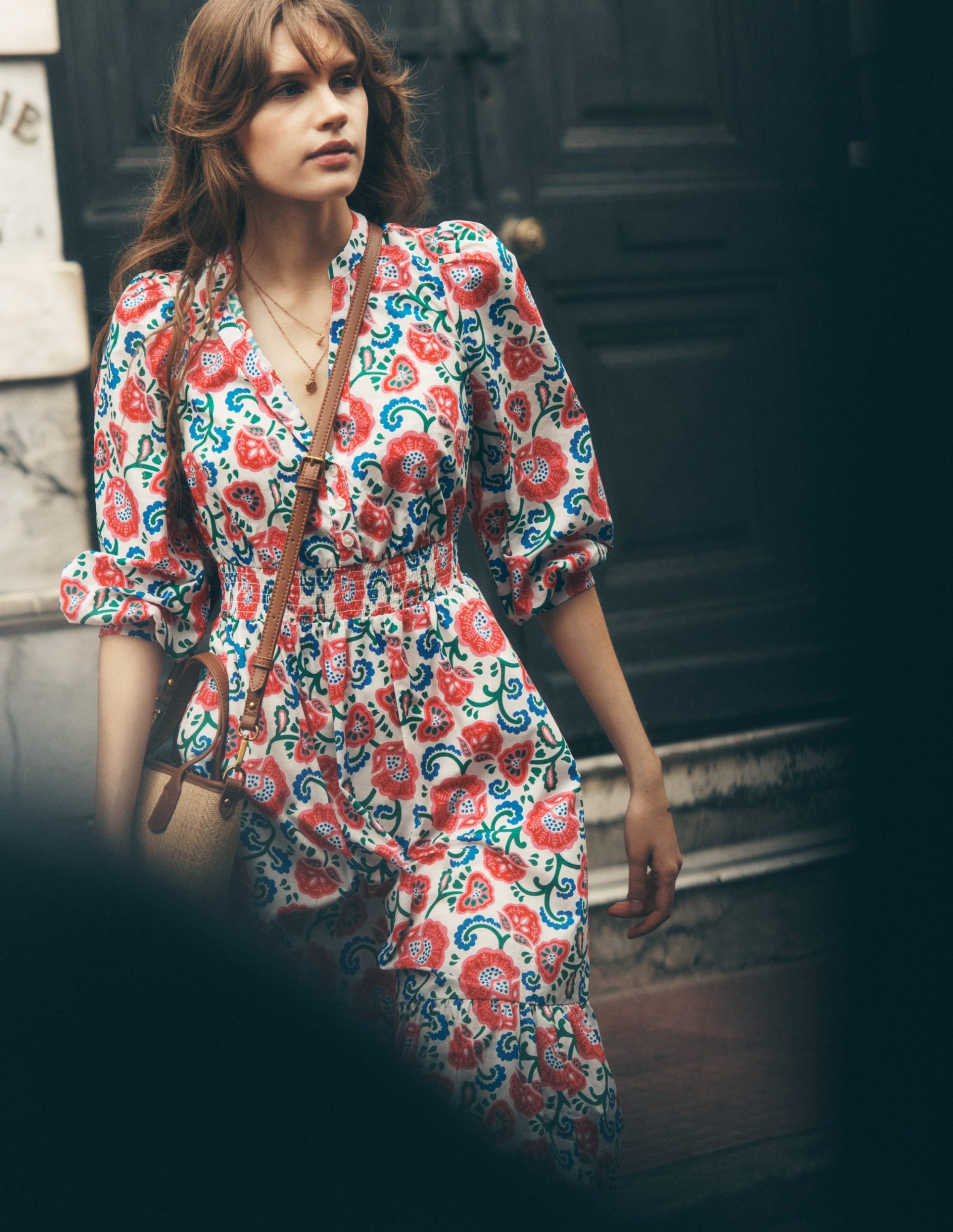 Elena Tiered Cotton Midi Dress-Ivory. Garden Vine - Image 5