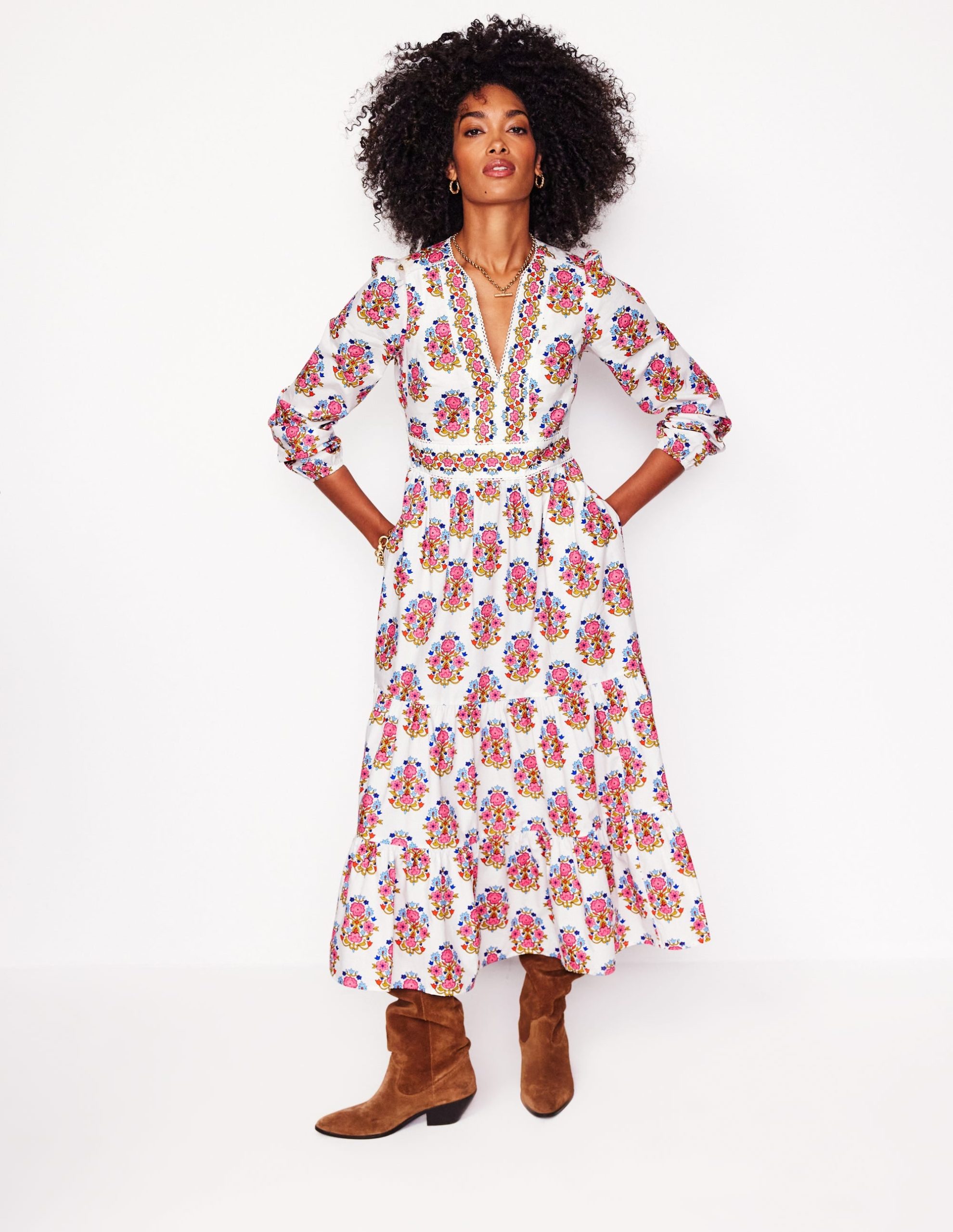 Violet Midi Dress-Ivory. Wildflower Stamp - Image 5