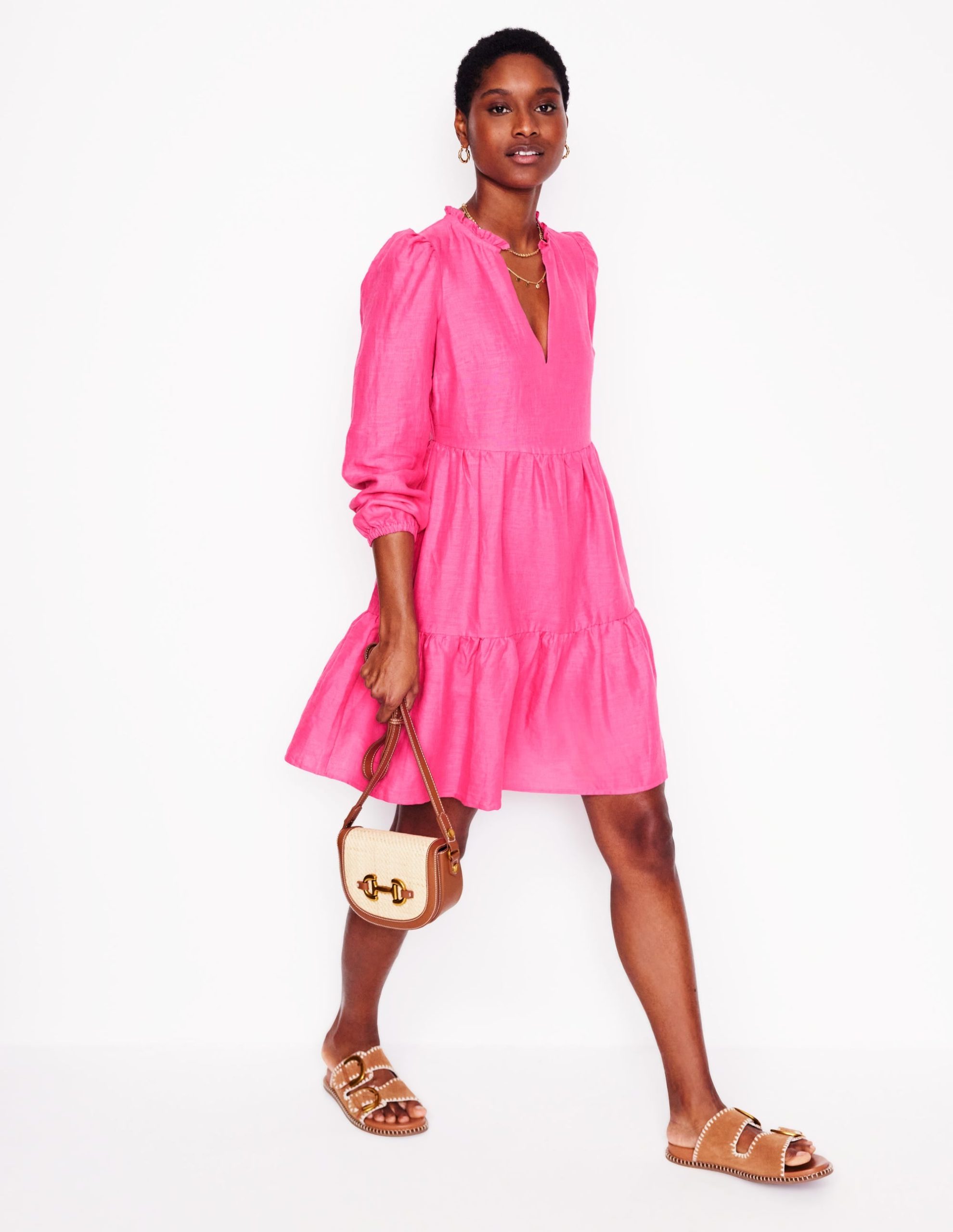 Esme Linen Mini Dress-Pink Peony