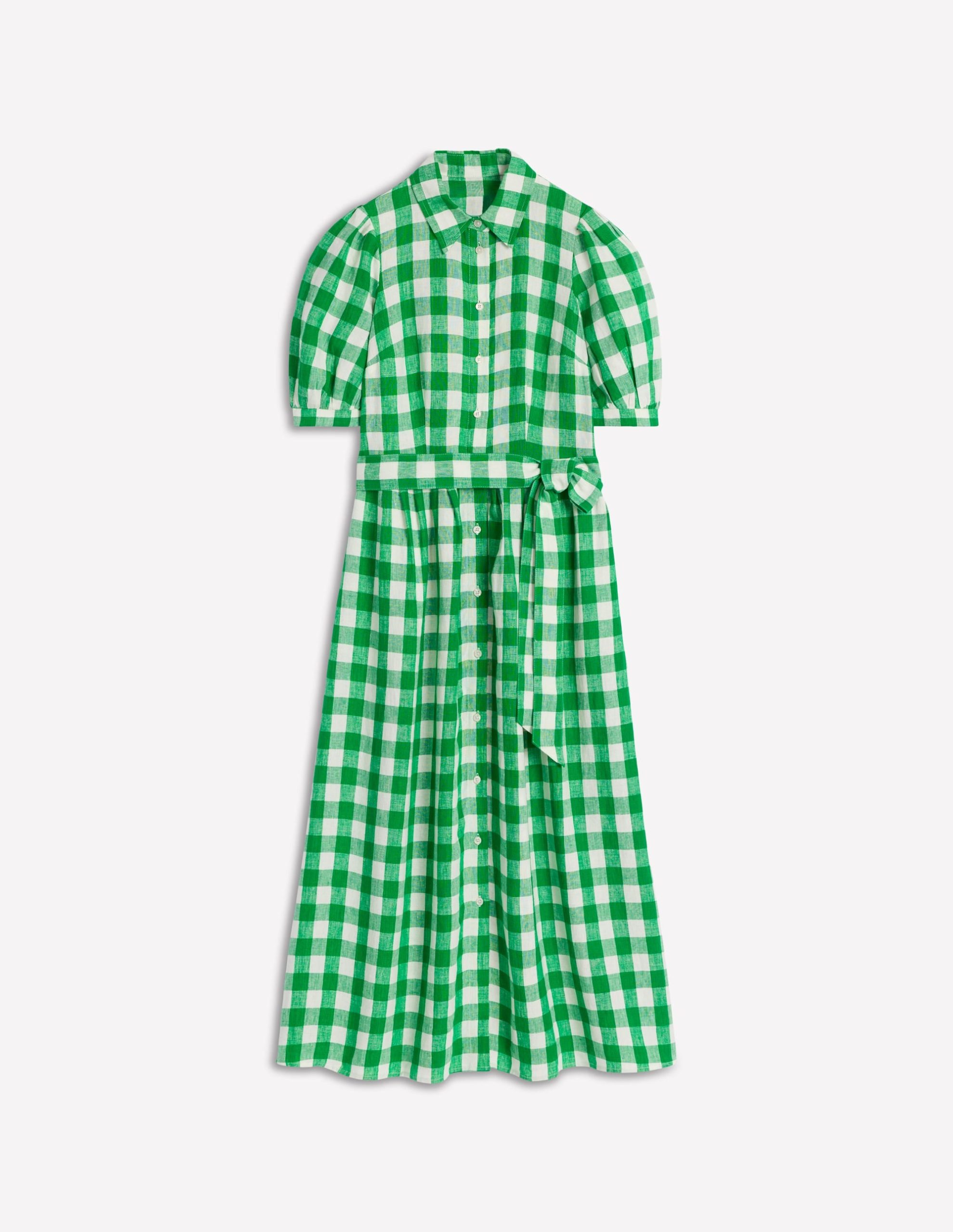 Alexa Linen Maxi Shirt Dress-Rich Emerald Gingham - Image 7