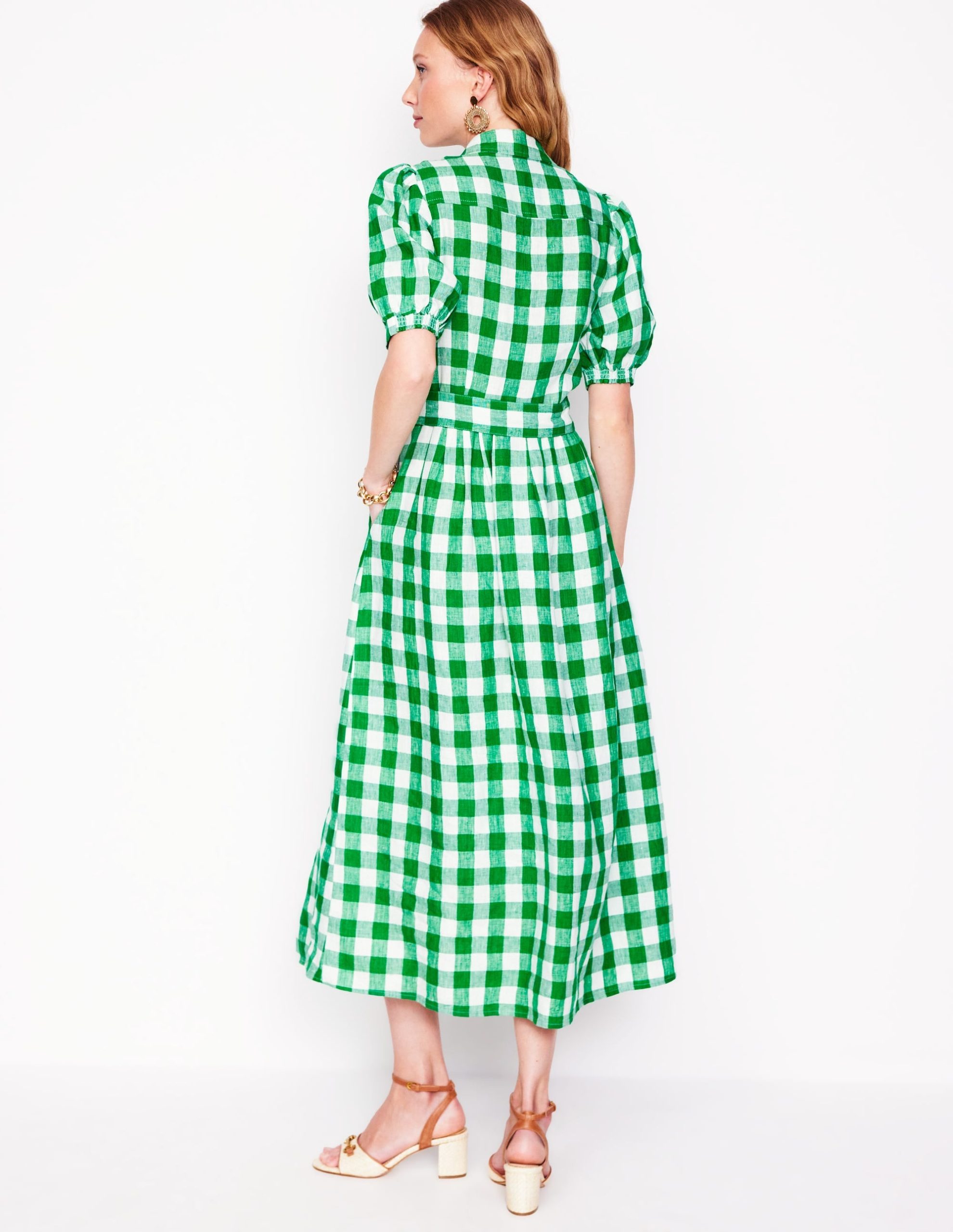 Alexa Linen Maxi Shirt Dress-Rich Emerald Gingham - Image 4