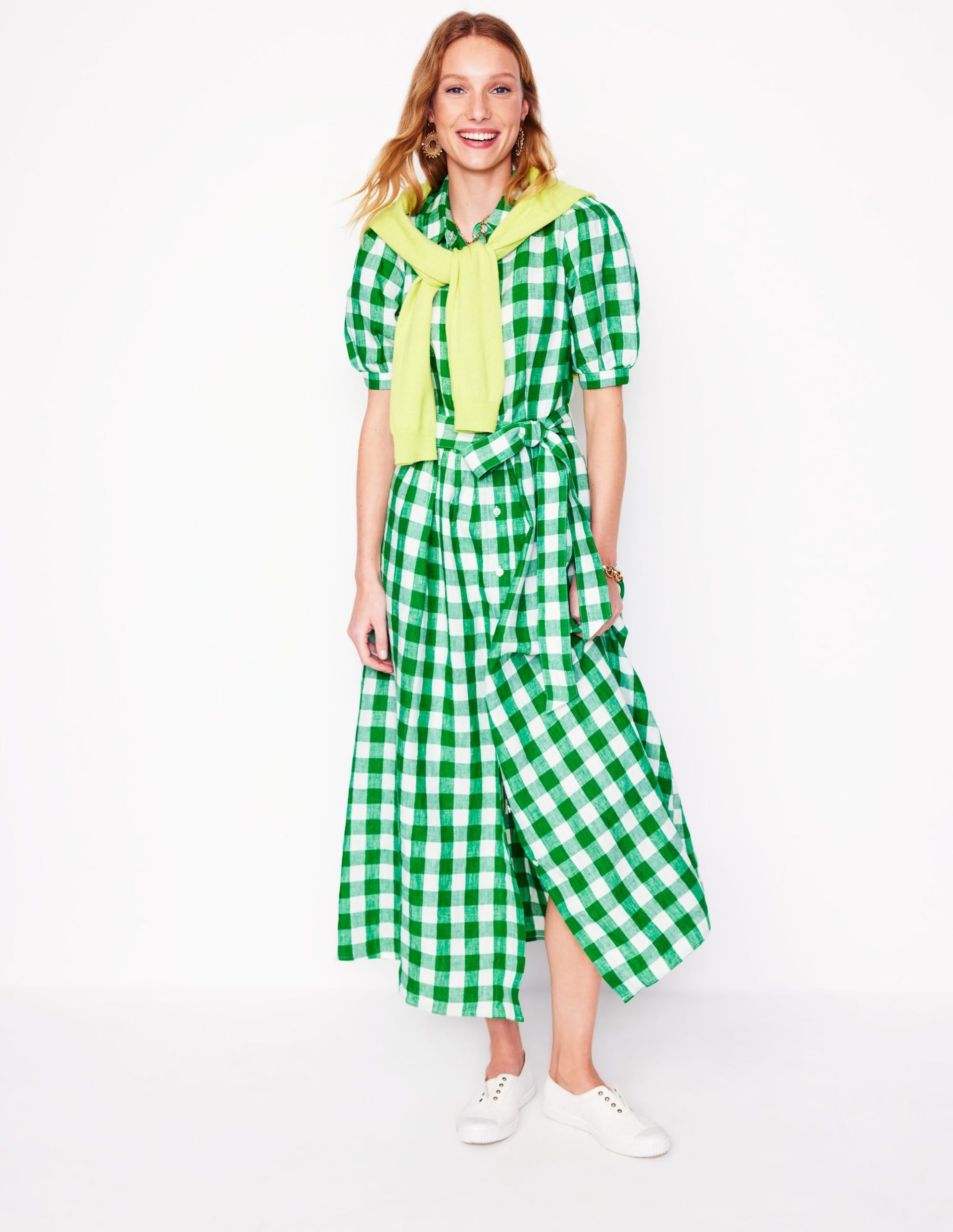 Alexa Linen Maxi Shirt Dress-Rich Emerald Gingham - Image 6