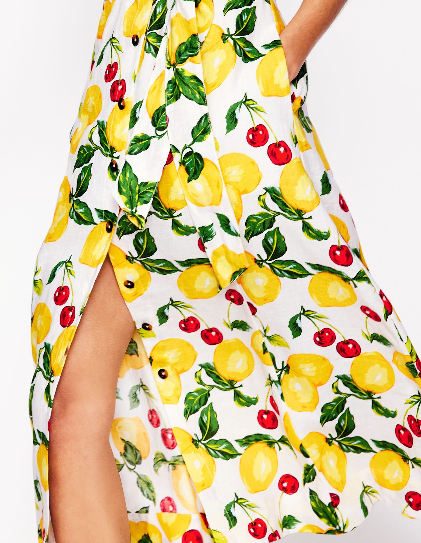 Square Neck Linen Midi Dress-Ivory. Cherries and Lemons - Image 3