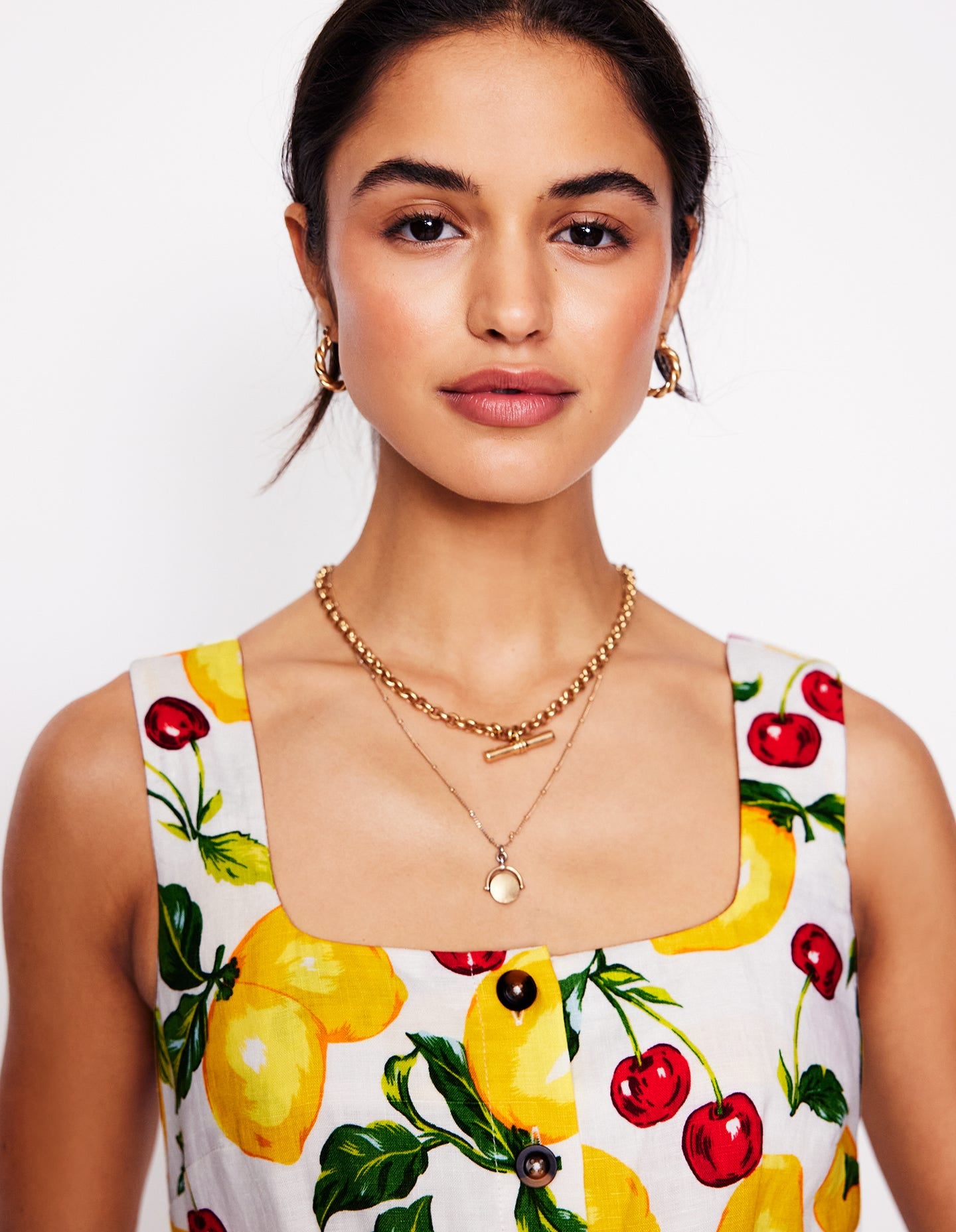 Square Neck Linen Midi Dress-Ivory. Cherries and Lemons - Image 6