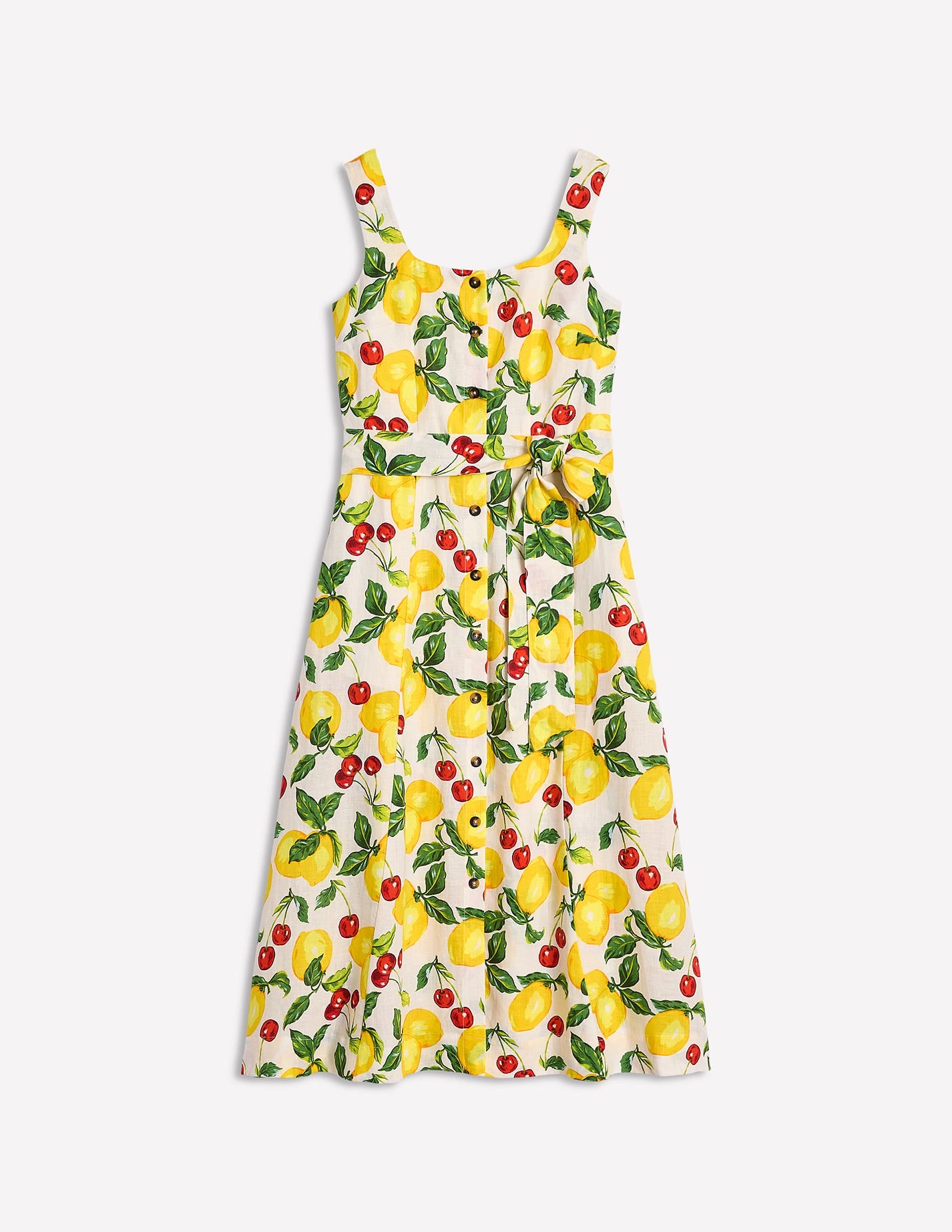 Square Neck Linen Midi Dress-Ivory. Cherries and Lemons - Image 8