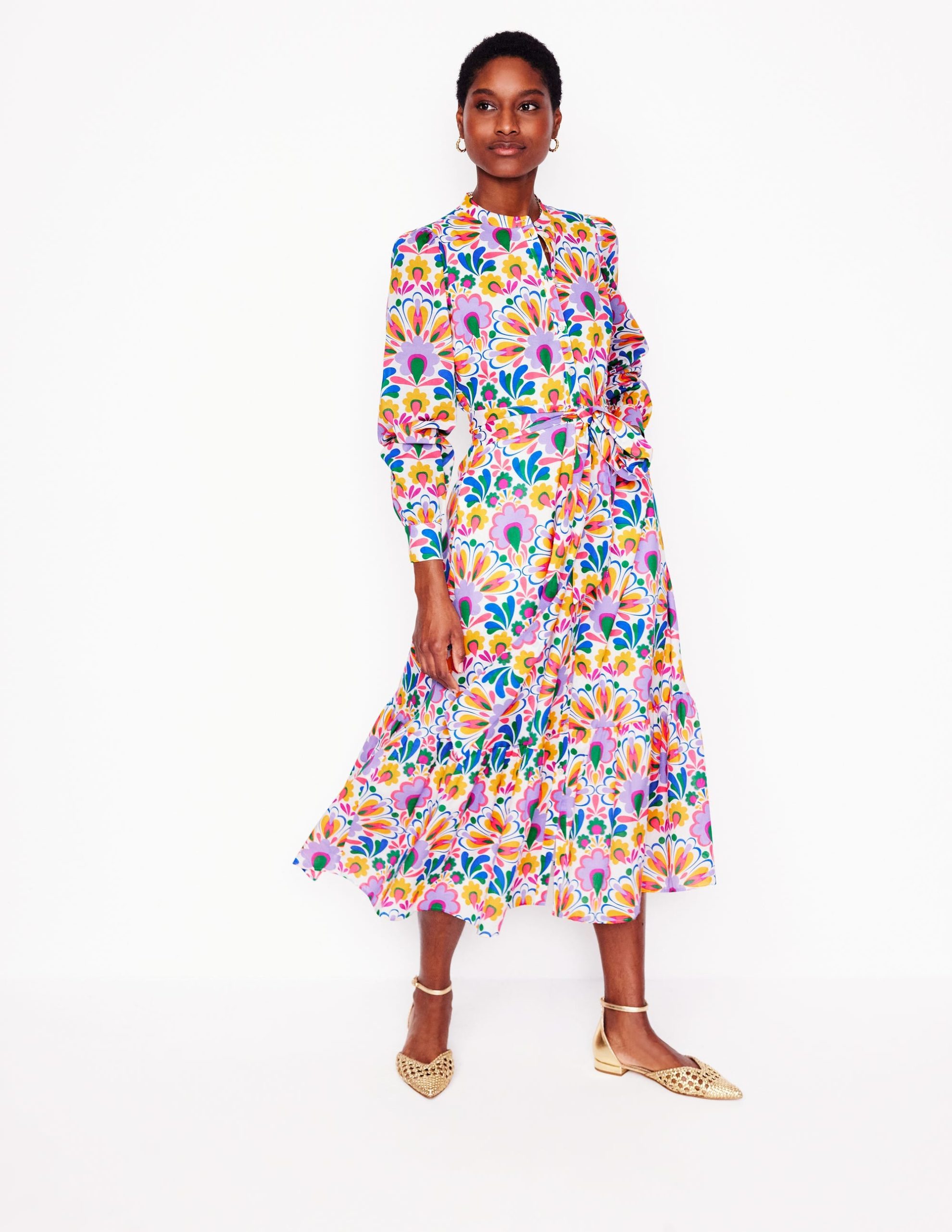 Mia Tiered Shirt Dress-Ivory. Decorative Dandelion