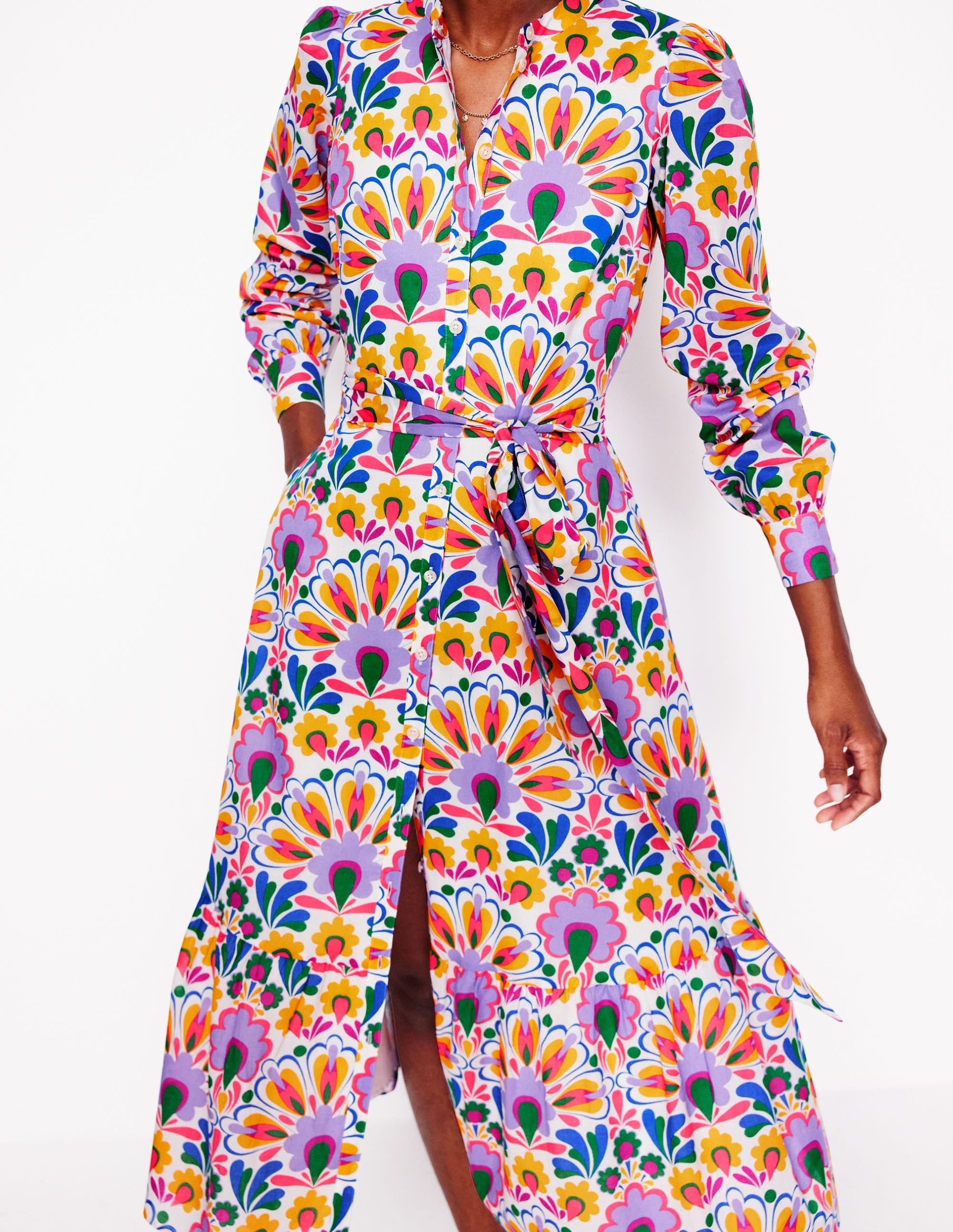 Mia Tiered Shirt Dress-Ivory. Decorative Dandelion - Image 2