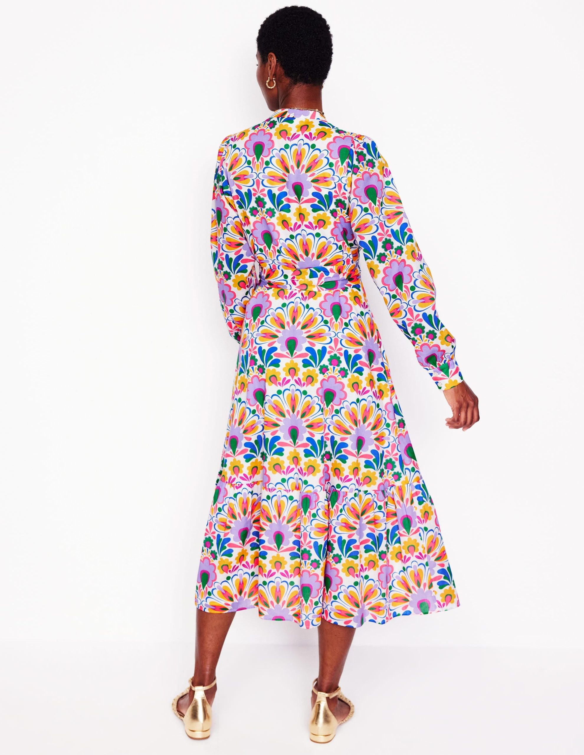 Mia Tiered Shirt Dress-Ivory. Decorative Dandelion - Image 3