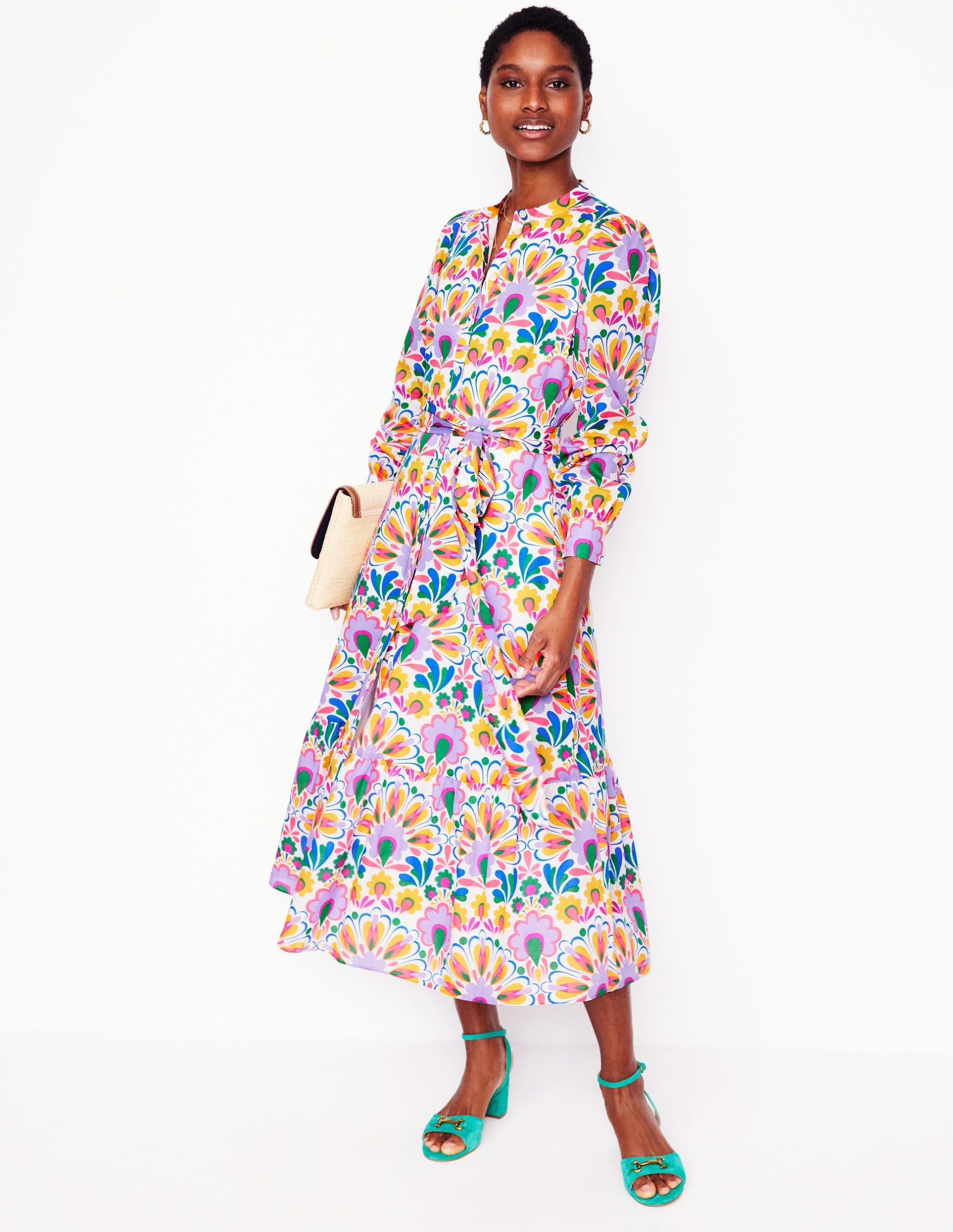 Mia Tiered Shirt Dress-Ivory. Decorative Dandelion - Image 5