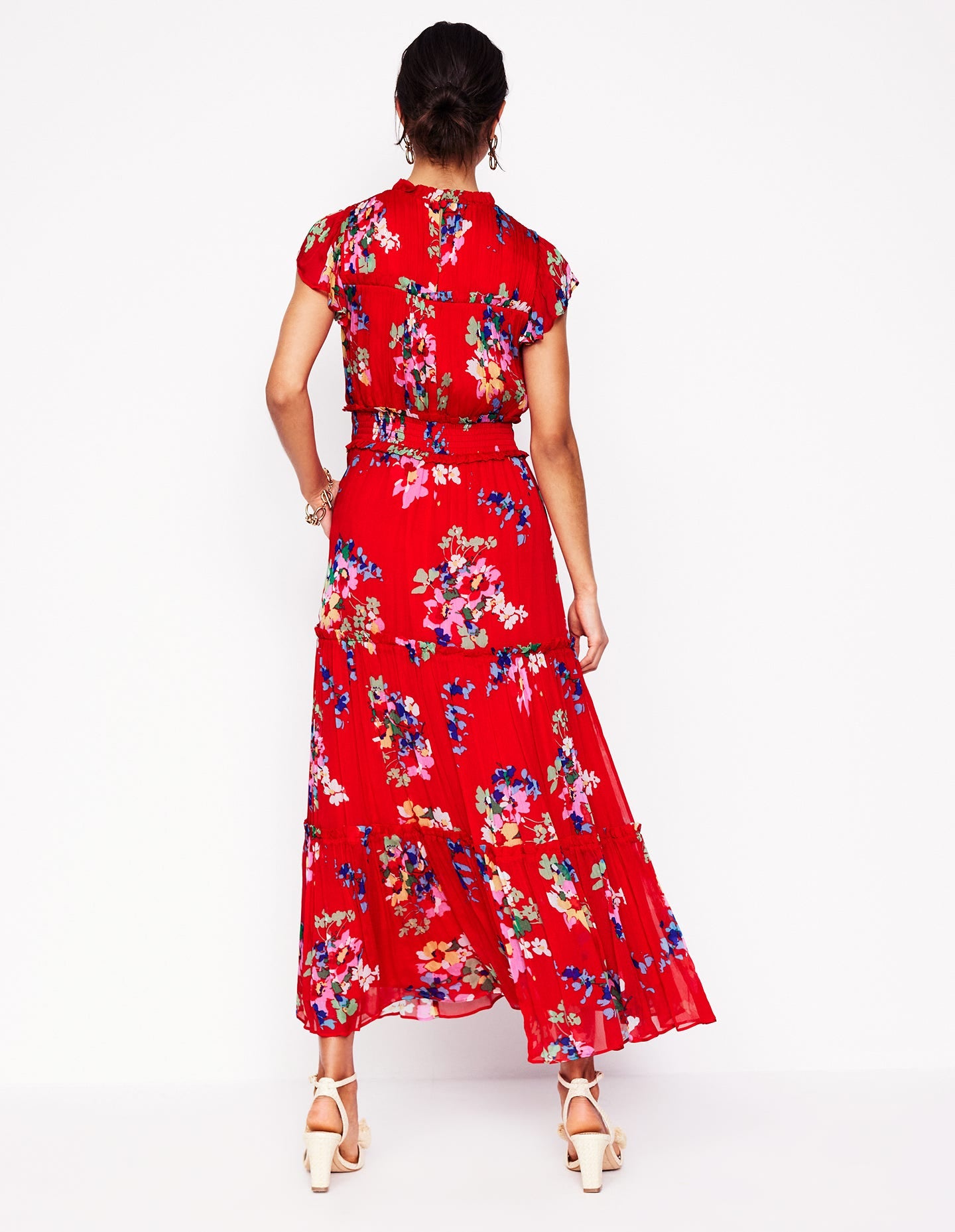 High Neck Sleeveless Dress-Rouge. Delicate Blooms - Image 3