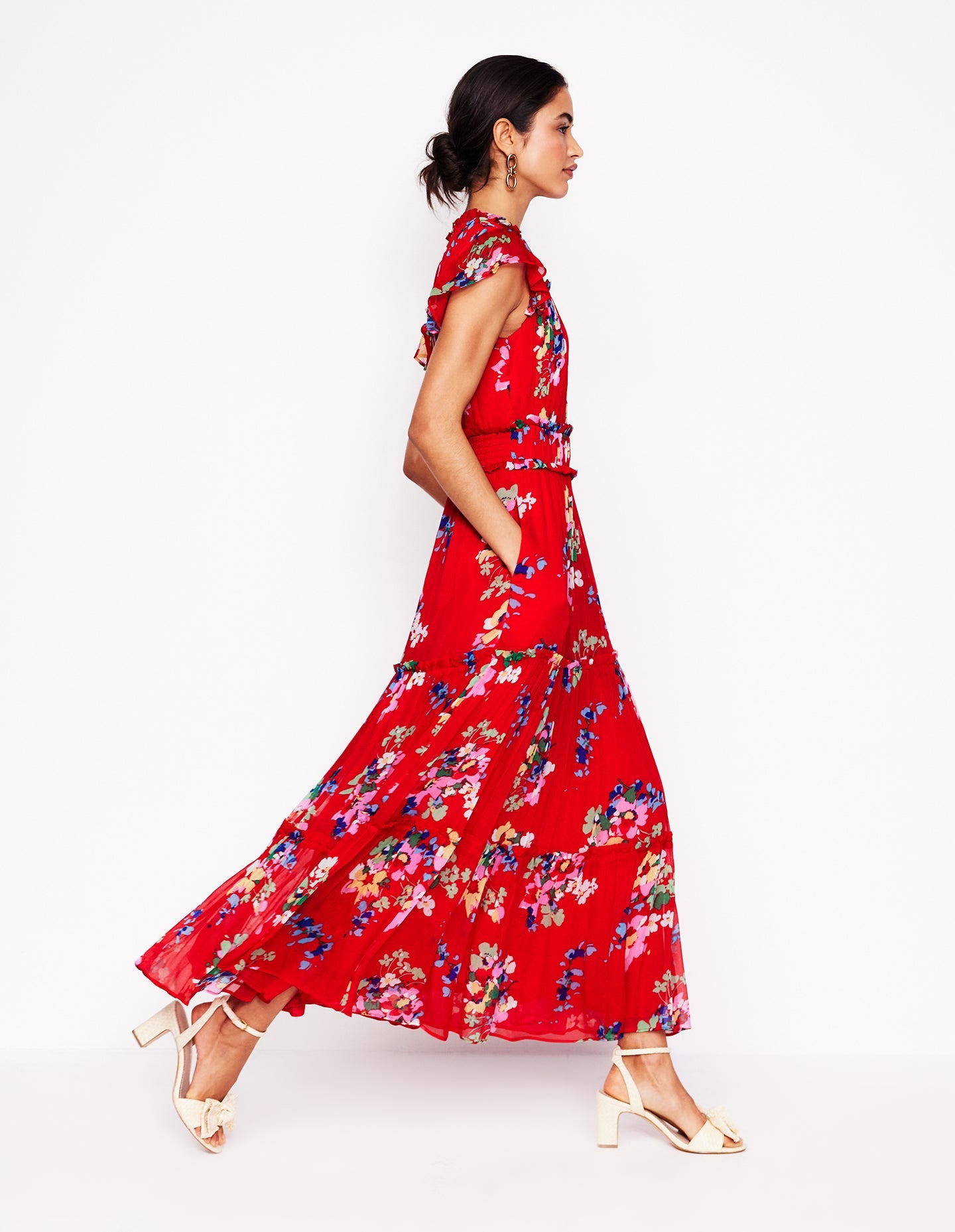 High Neck Sleeveless Dress-Rouge. Delicate Blooms - Image 4