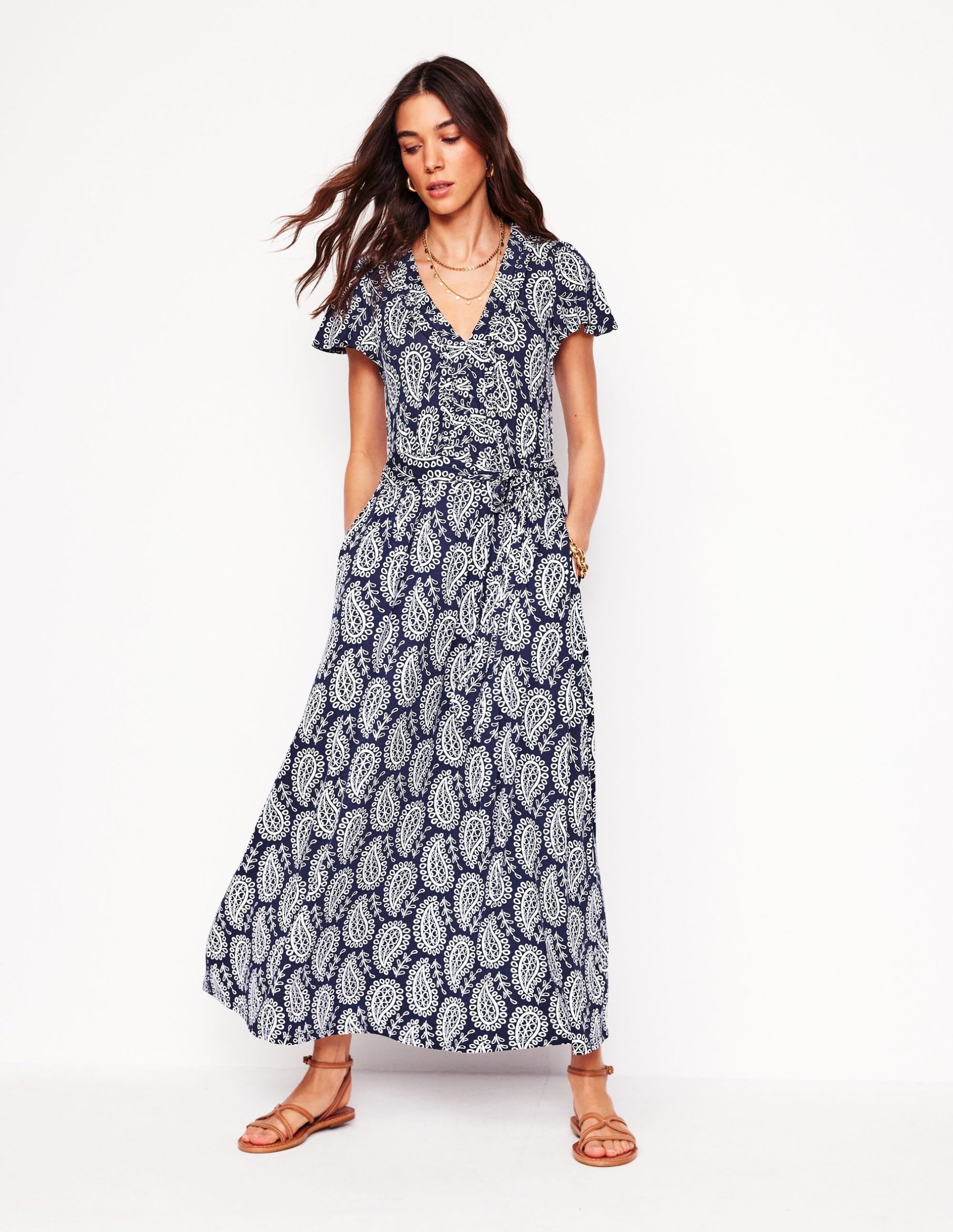 Nicola Jersey Tea Dress-French Navy. Paisley Heart